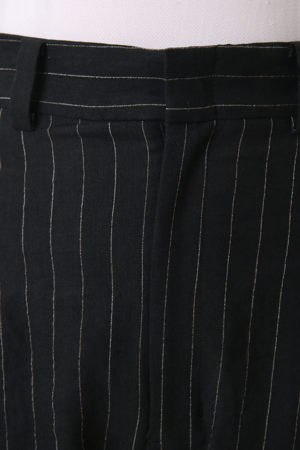 クロップド パンツ リネン ビスコース ストライプ Black