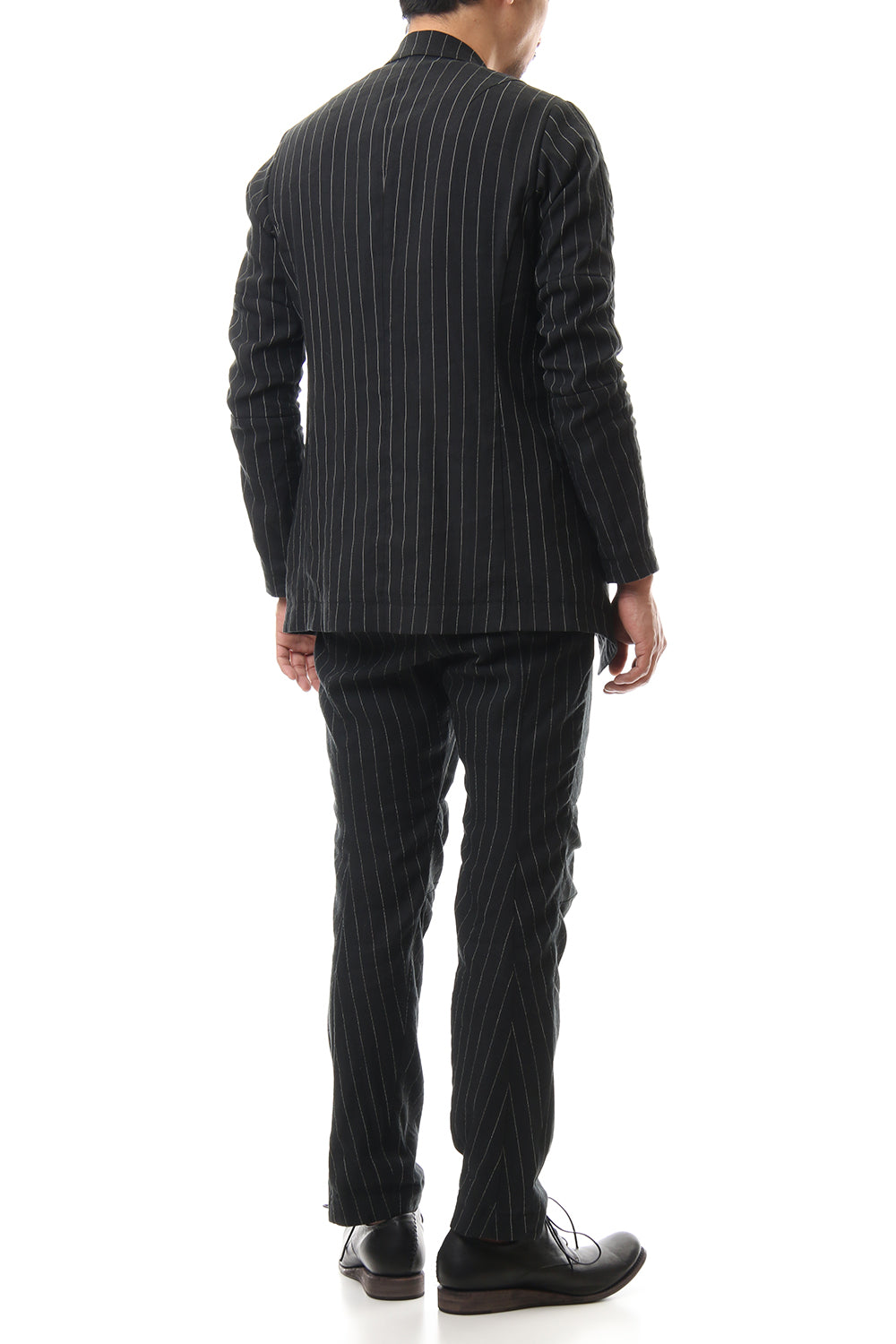 クロップド パンツ リネン ビスコース ストライプ Black