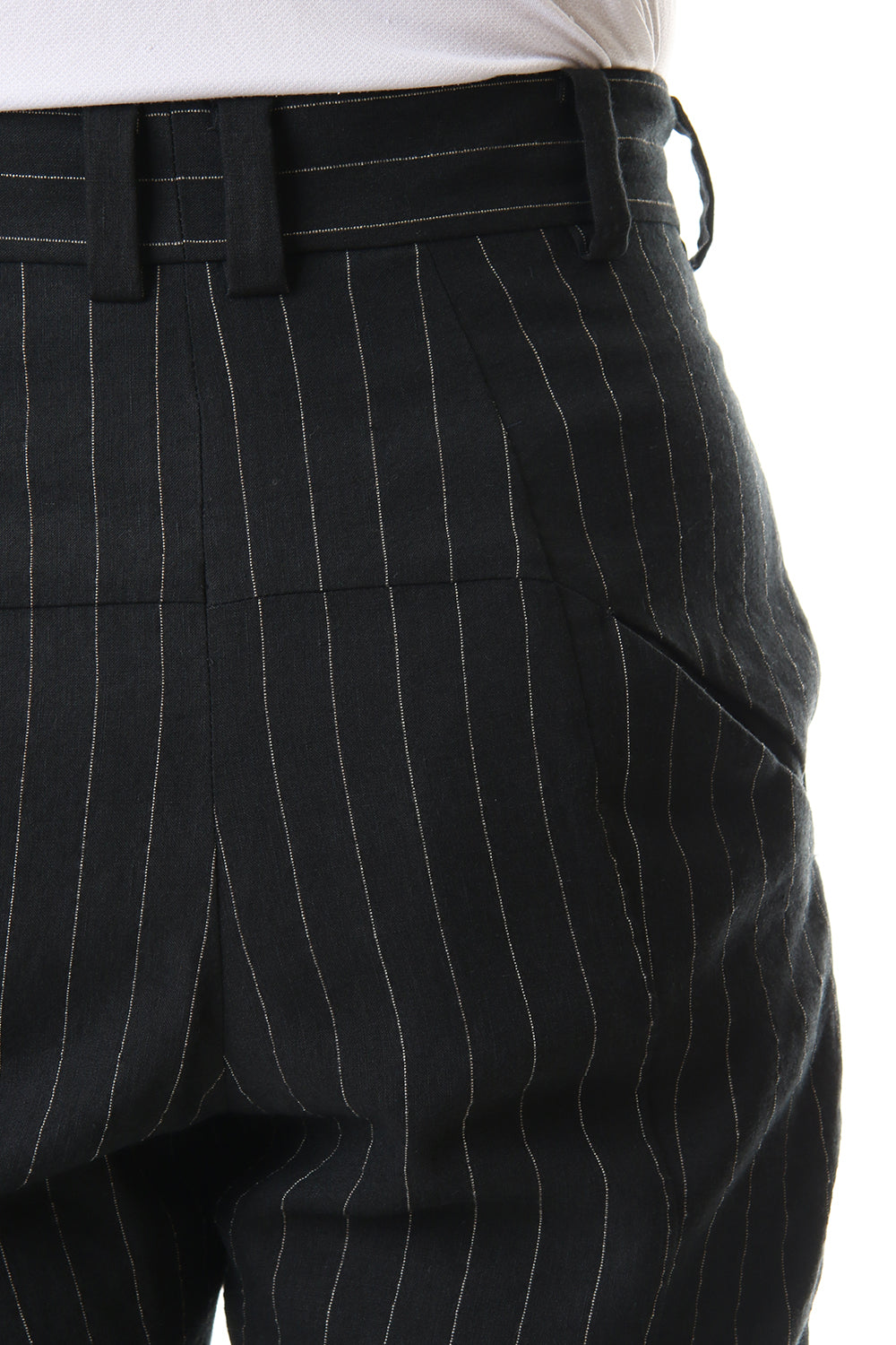 クロップド パンツ リネン ビスコース ストライプ Black