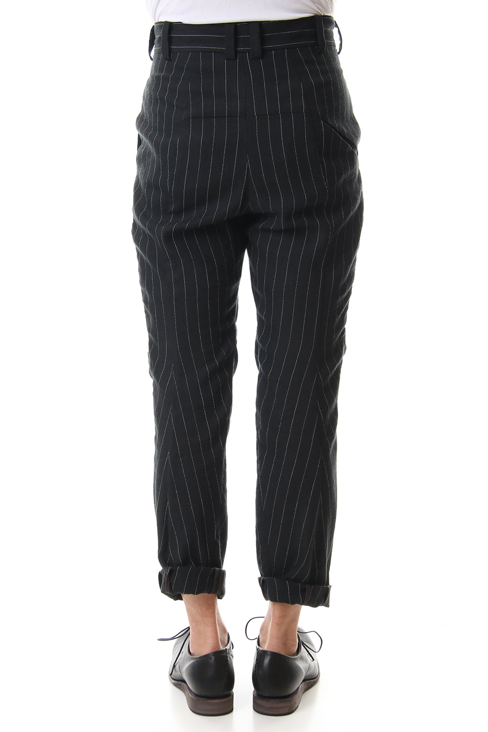 クロップド パンツ リネン ビスコース ストライプ Black