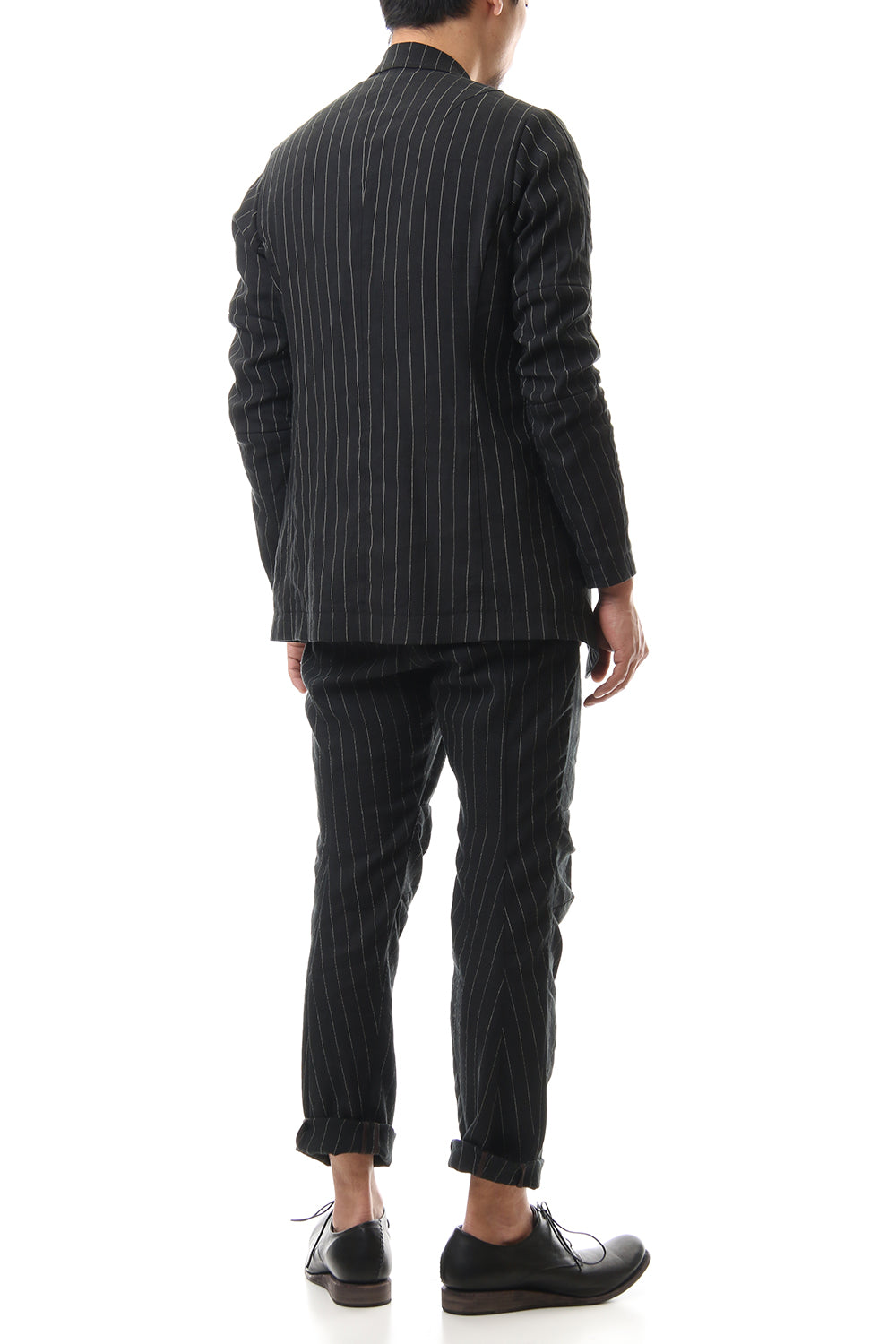 クロップド パンツ リネン ビスコース ストライプ Black