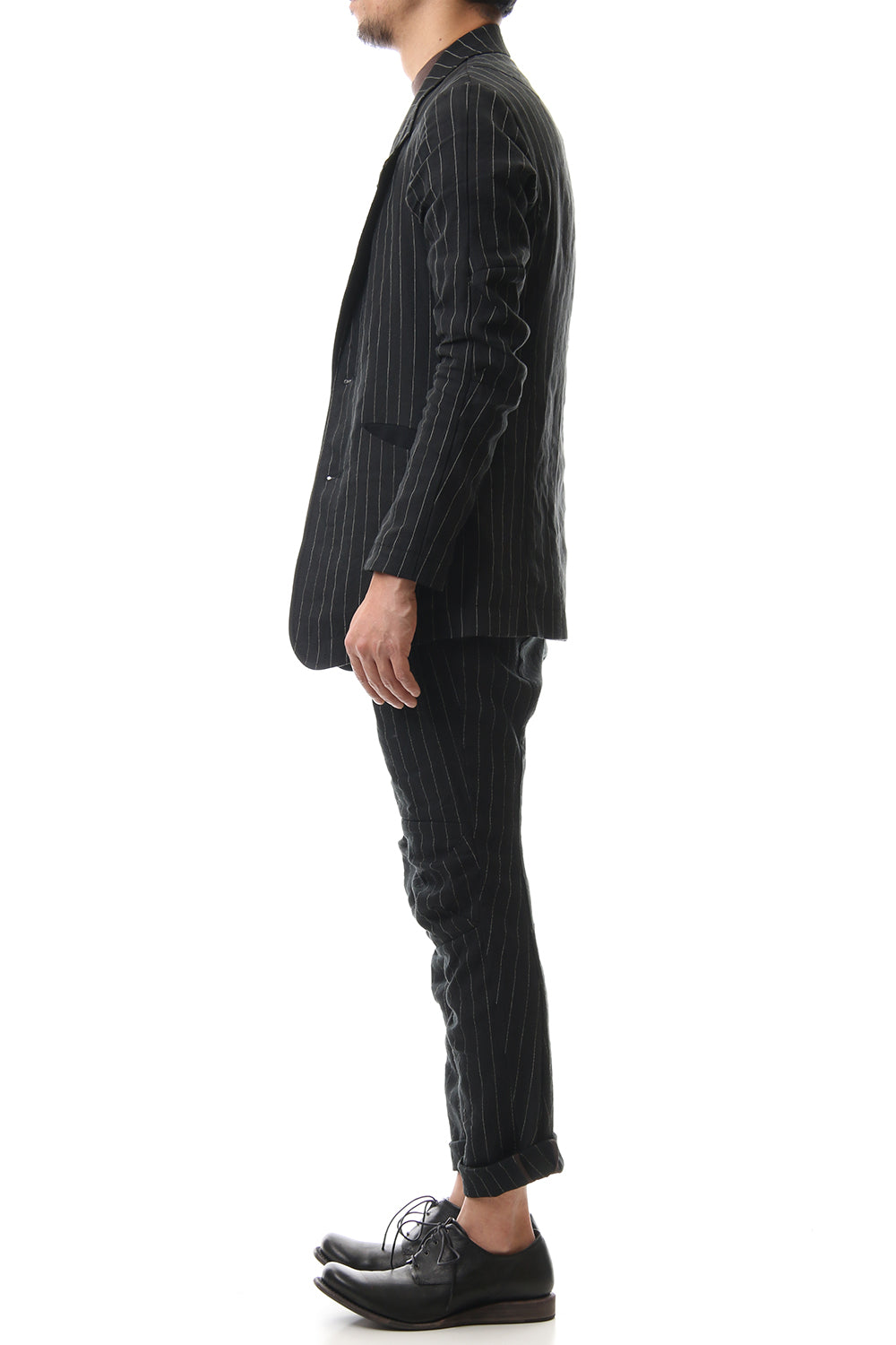 クロップド パンツ リネン ビスコース ストライプ Black