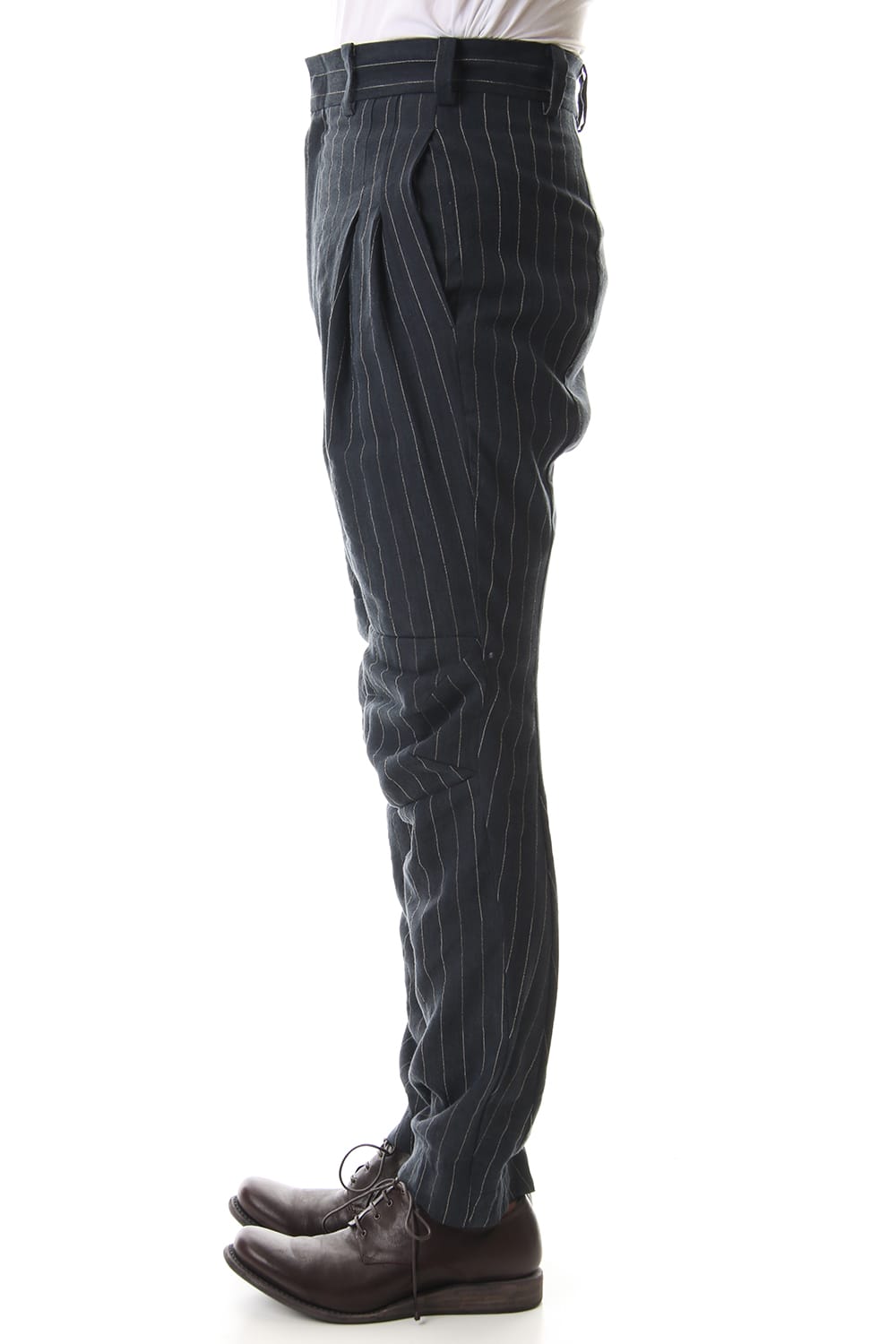 Cropped pants Linen viscose stripe Dark Navy