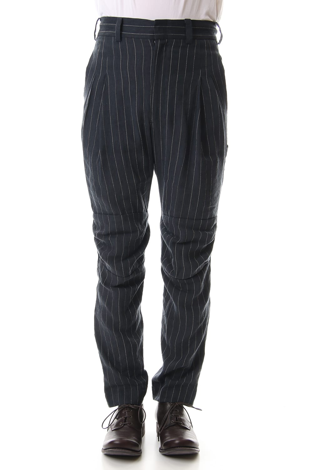 Cropped pants Linen viscose stripe Dark Navy