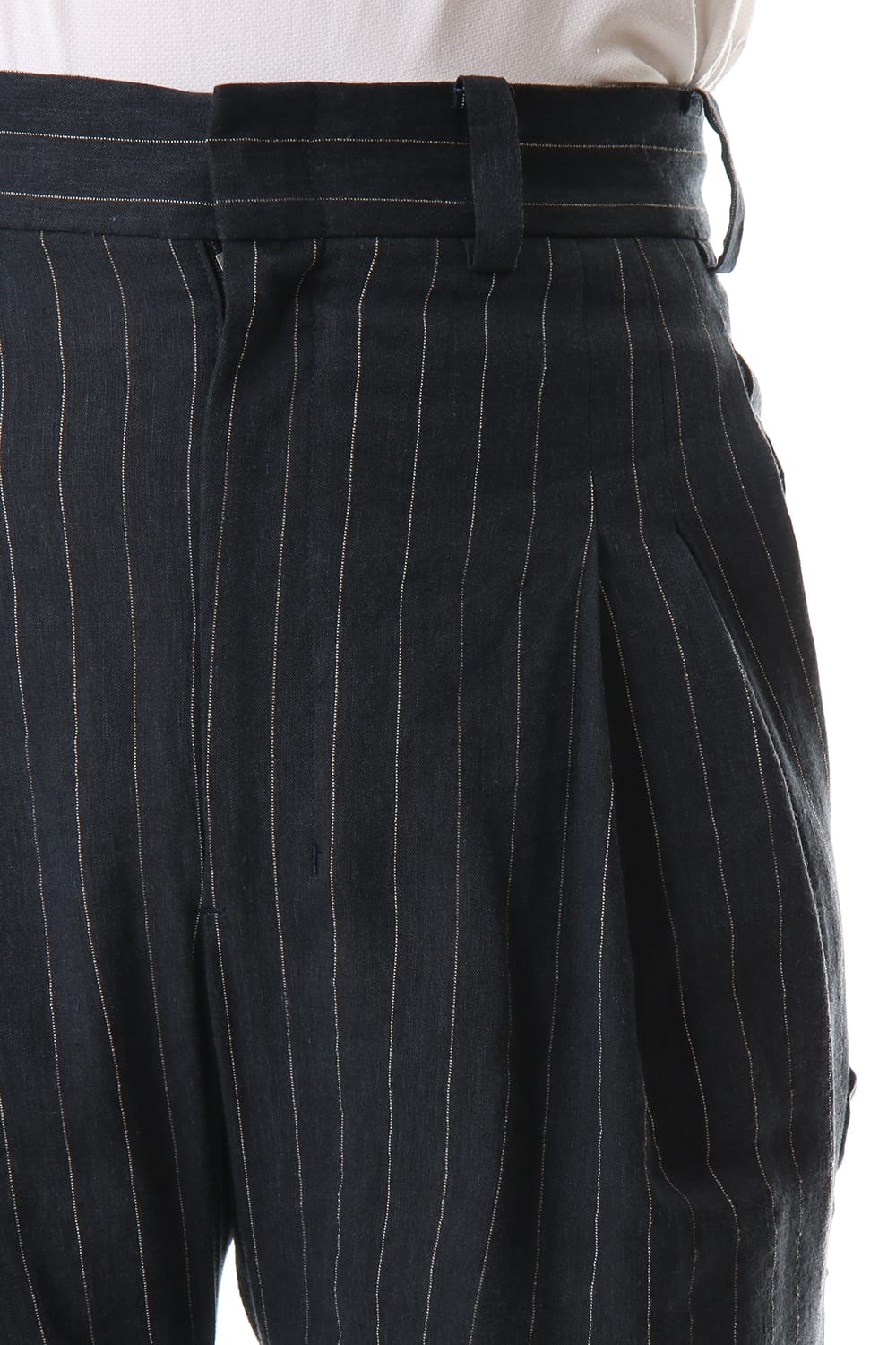 Cropped pants Linen viscose stripe Dark Navy