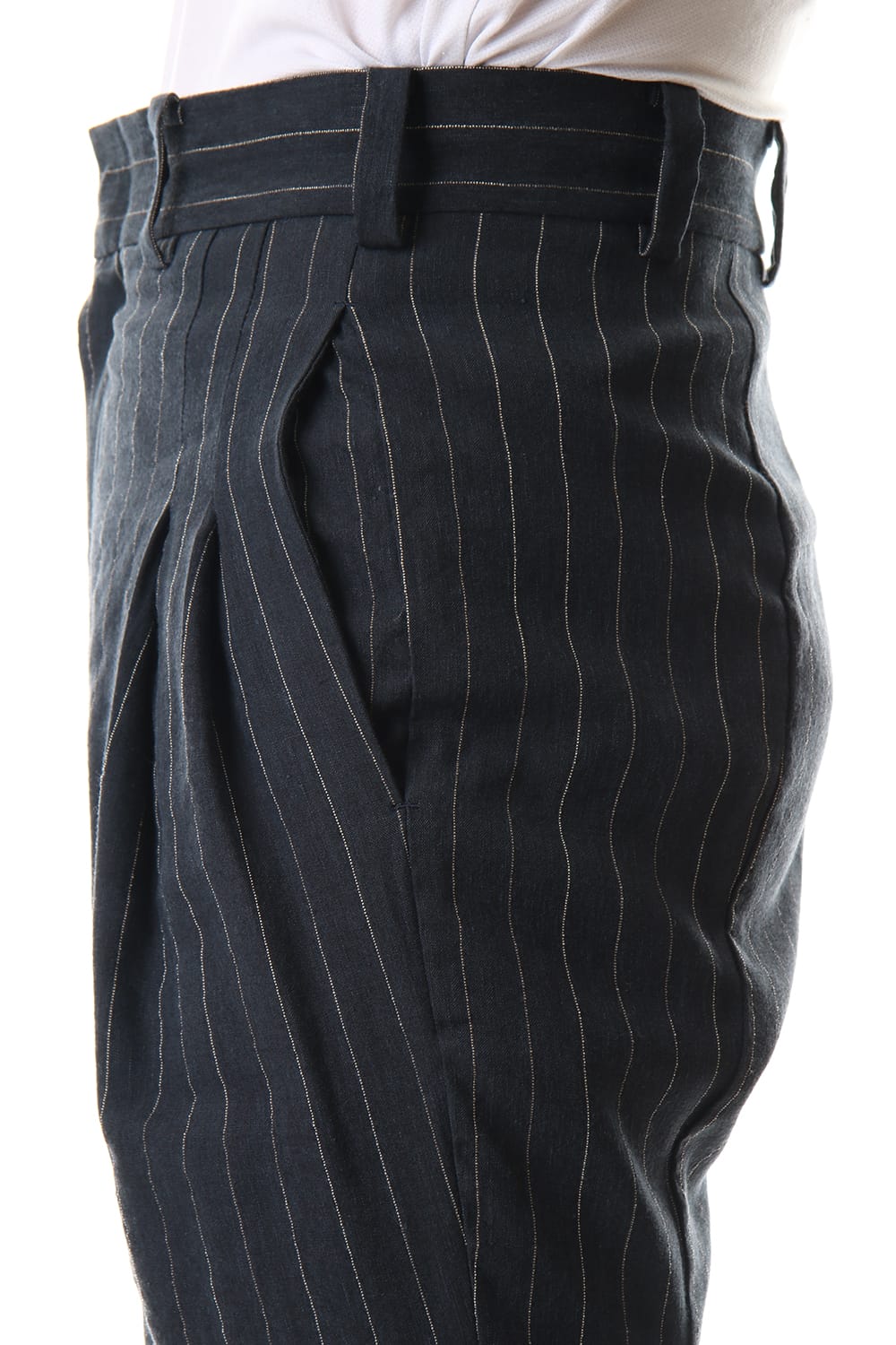 Cropped pants Linen viscose stripe Dark Navy