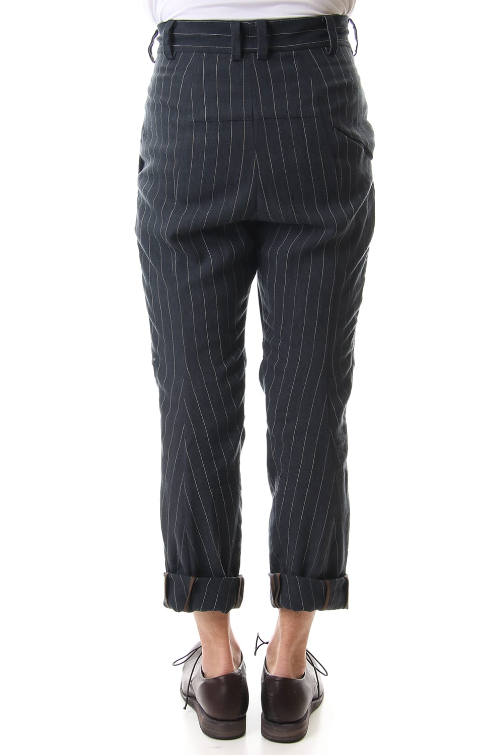 Cropped pants Linen viscose stripe Dark Navy