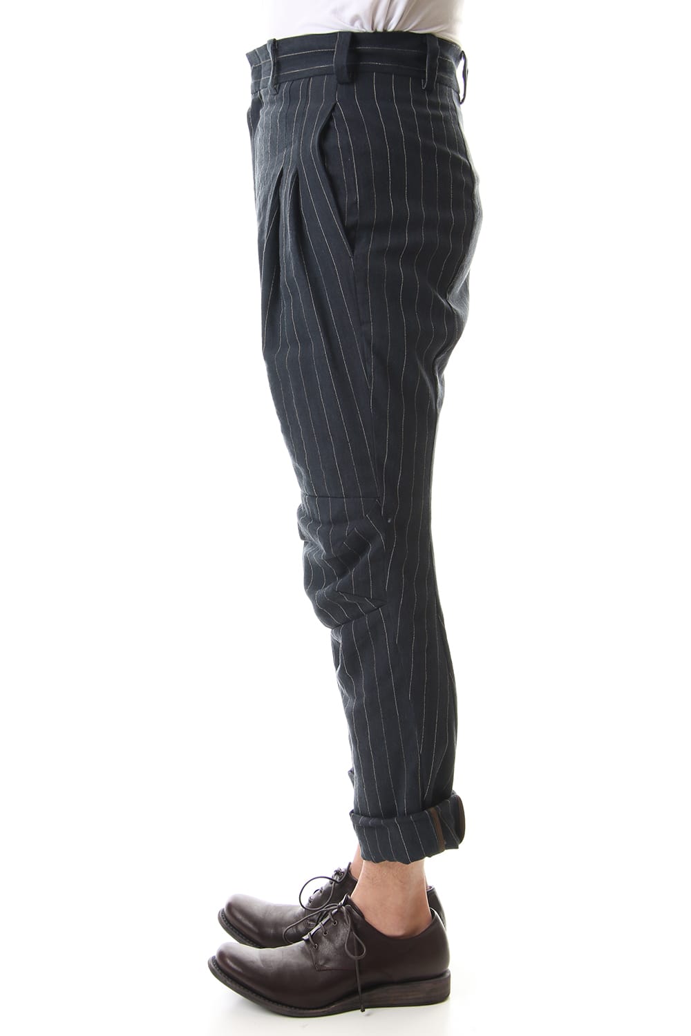 Cropped pants Linen viscose stripe Dark Navy