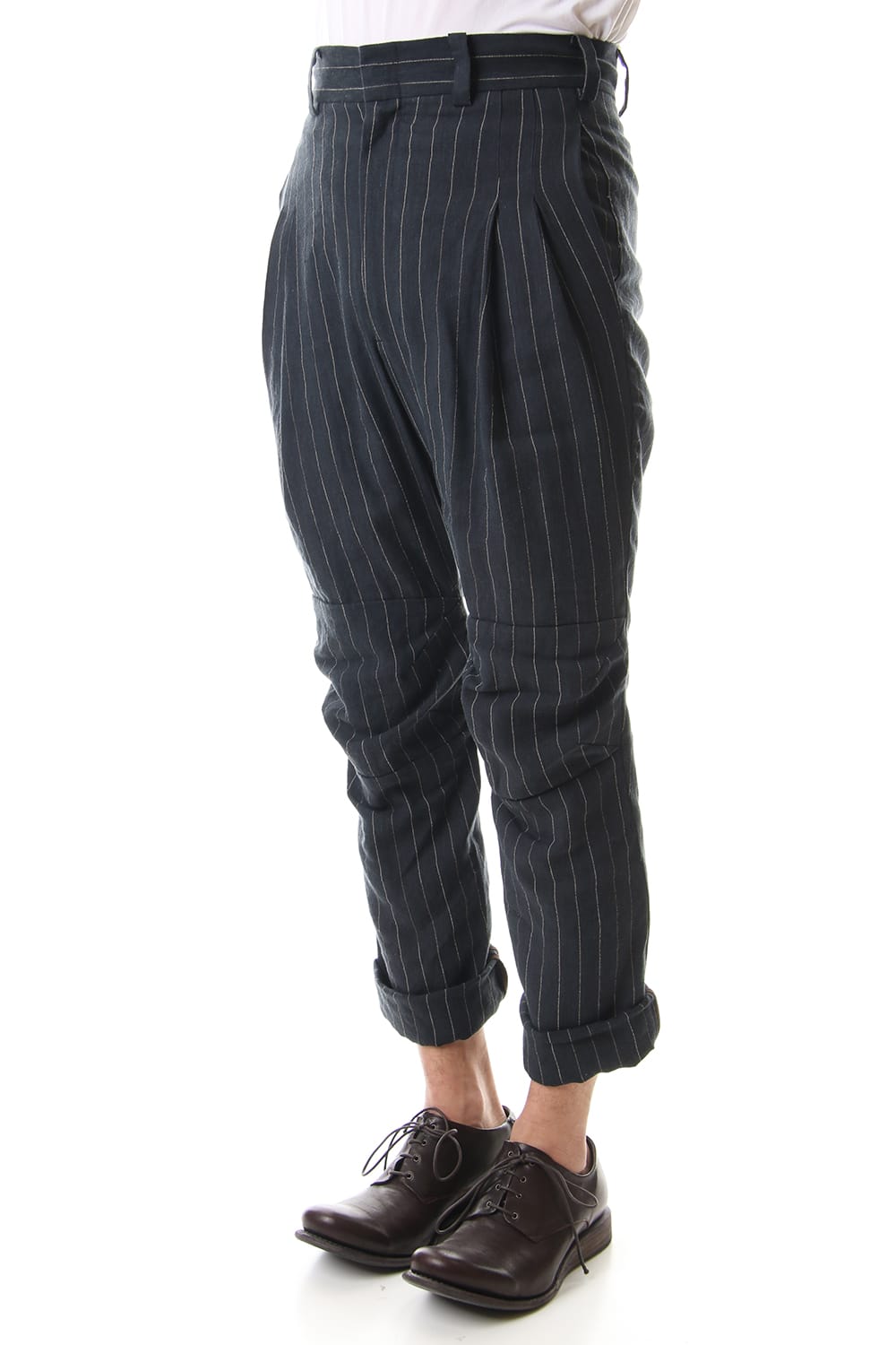 Cropped pants Linen viscose stripe Dark Navy