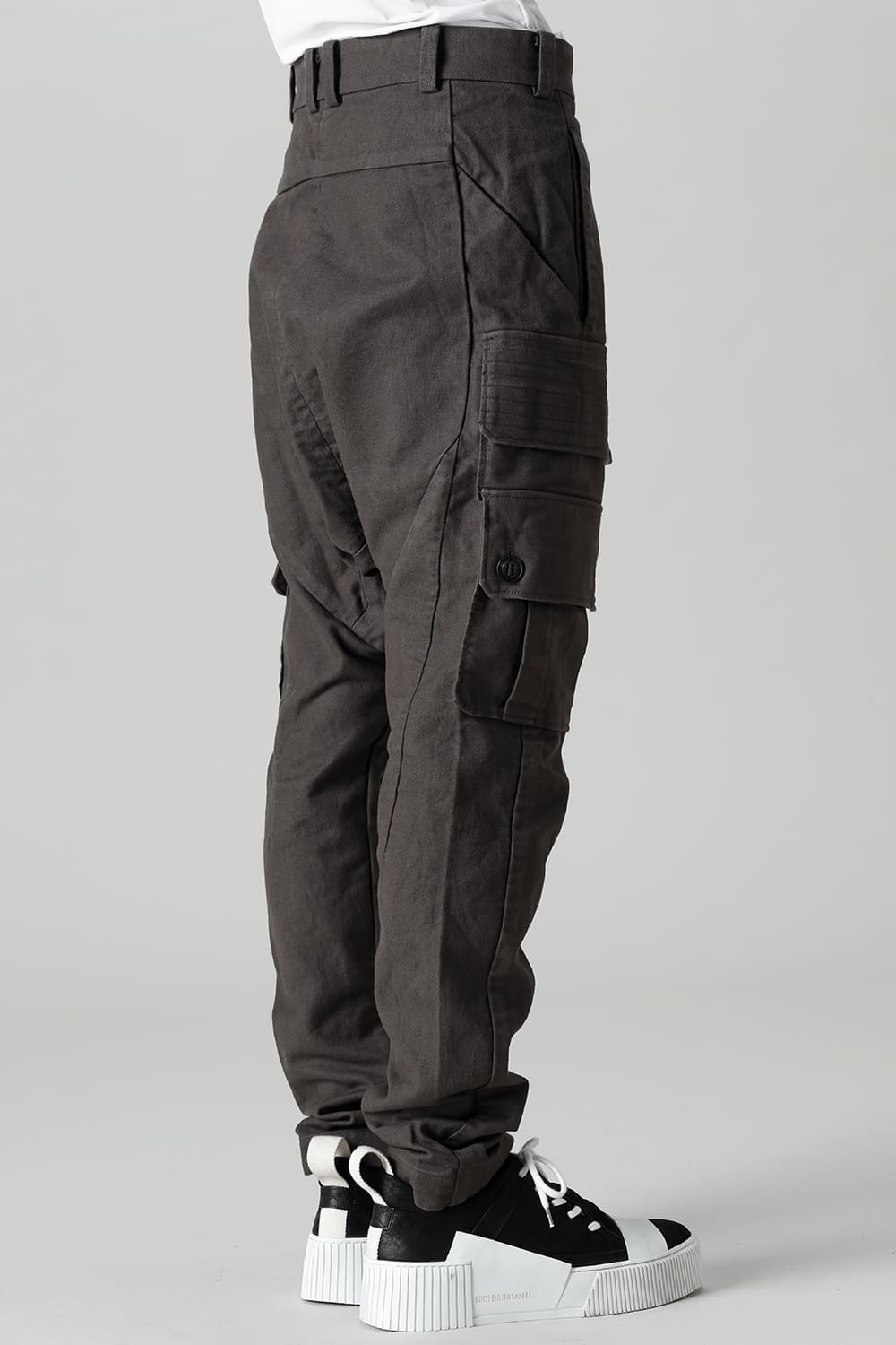 Cargo drop crotch pants Cavalry twill Garment wash lava Stone