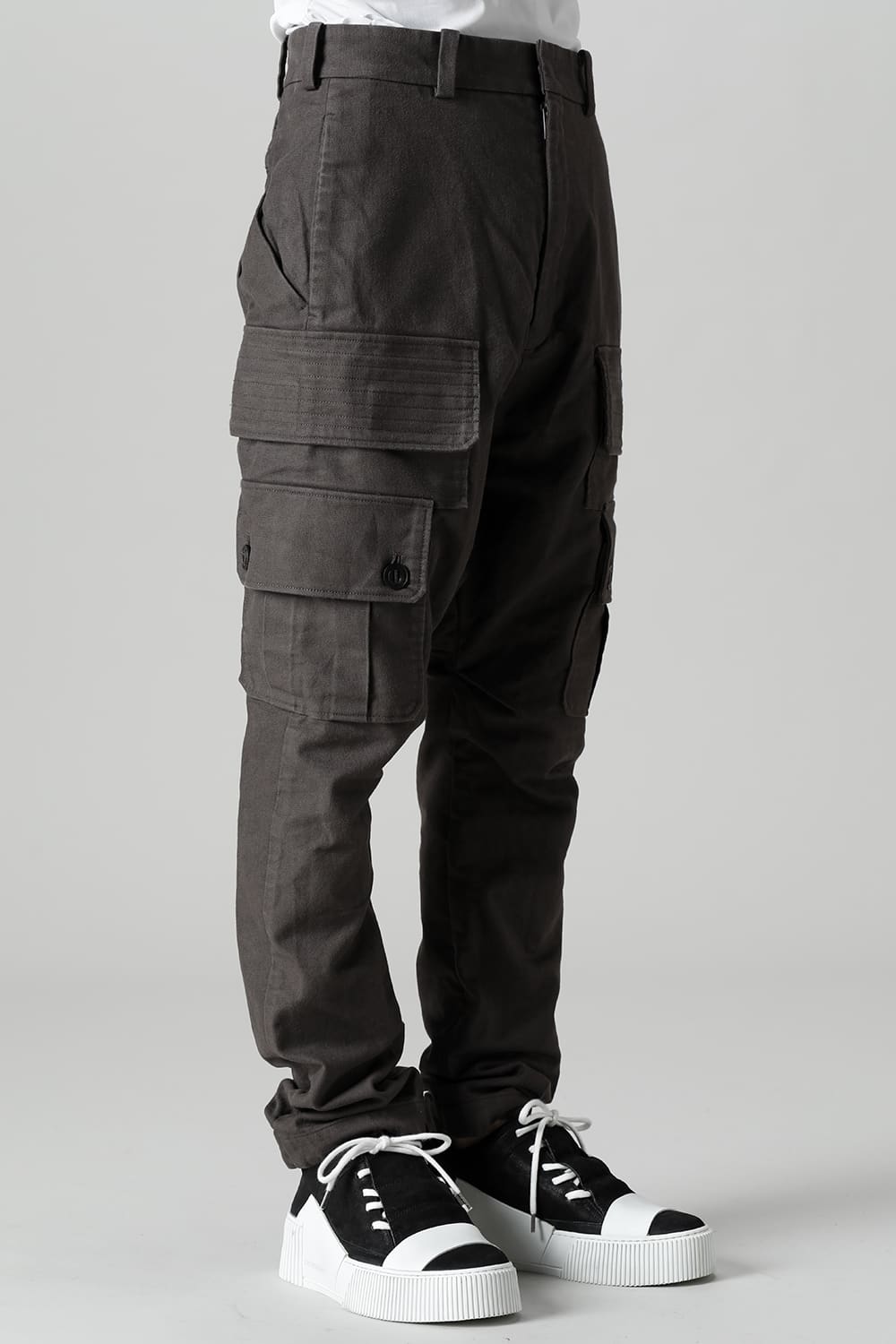 Cargo drop crotch pants Cavalry twill Garment wash lava Stone