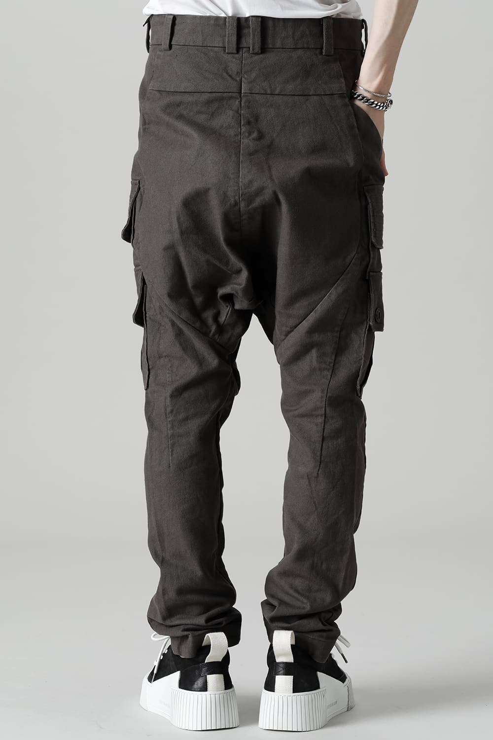 Cargo drop crotch pants Cavalry twill Garment wash lava Stone