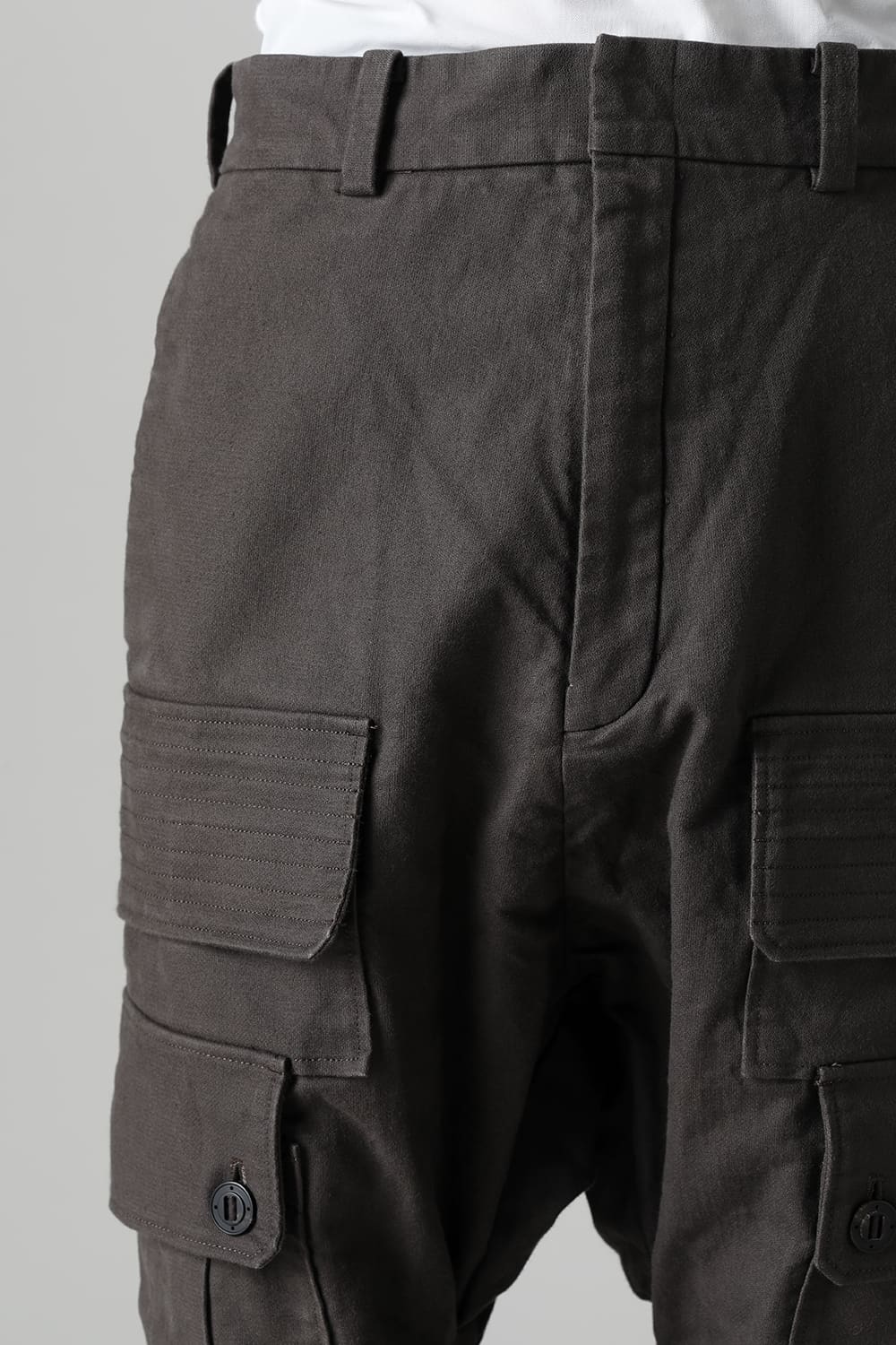 Cargo drop crotch pants Cavalry twill Garment wash lava Stone