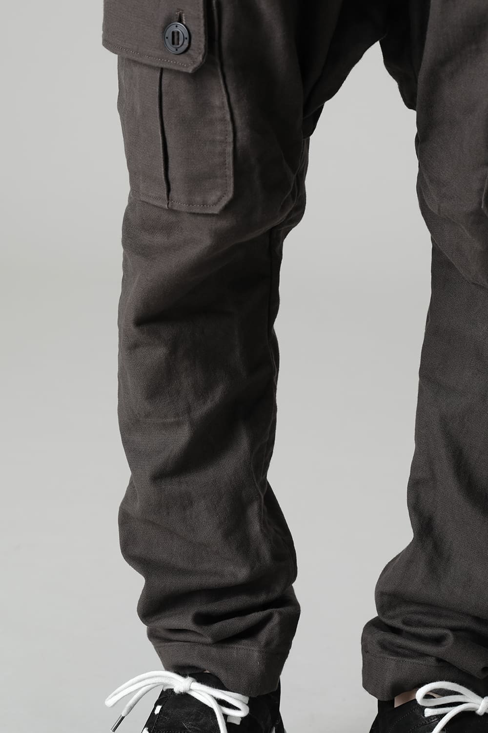 Cargo drop crotch pants Cavalry twill Garment wash lava Stone