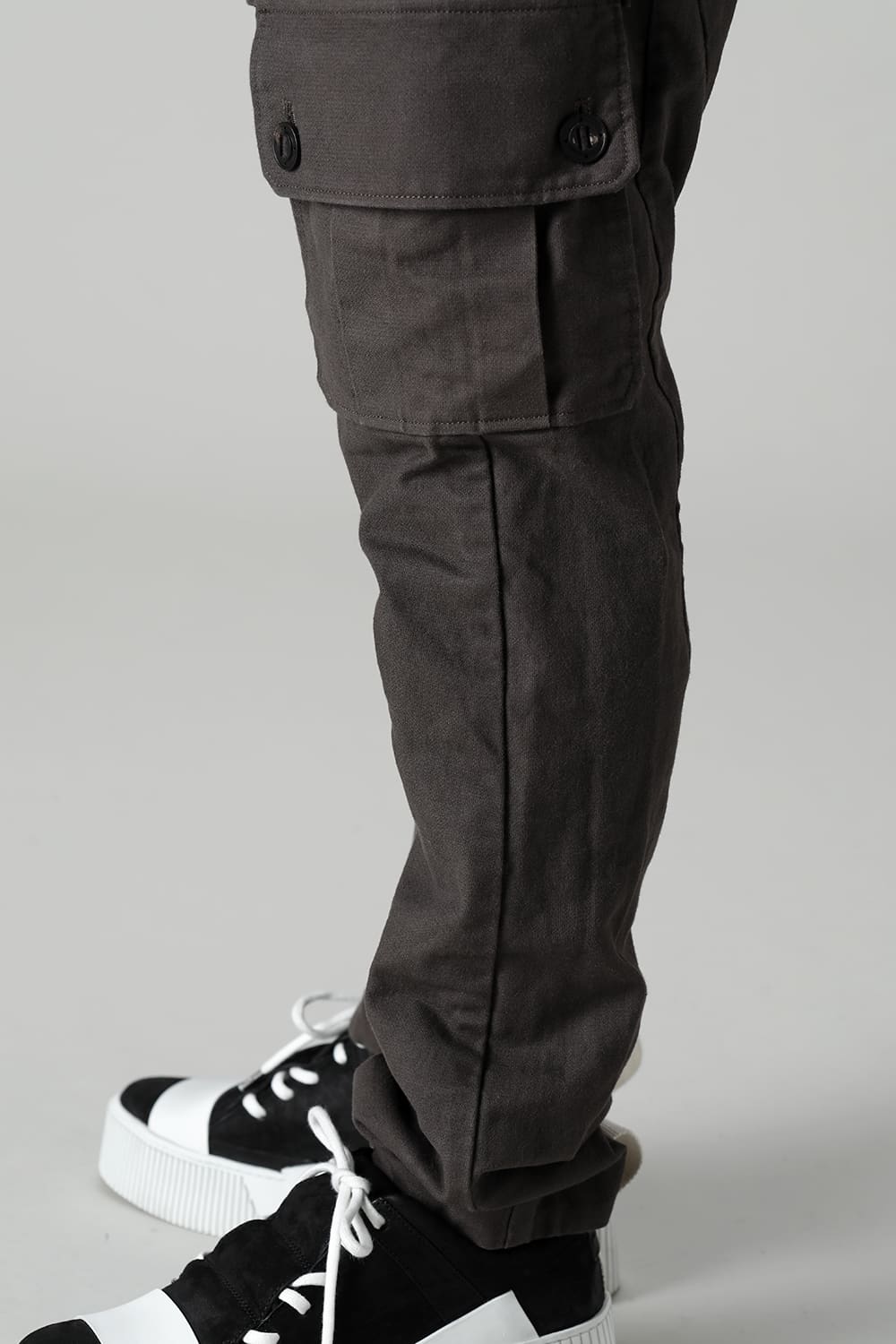 Cargo drop crotch pants Cavalry twill Garment wash lava Stone