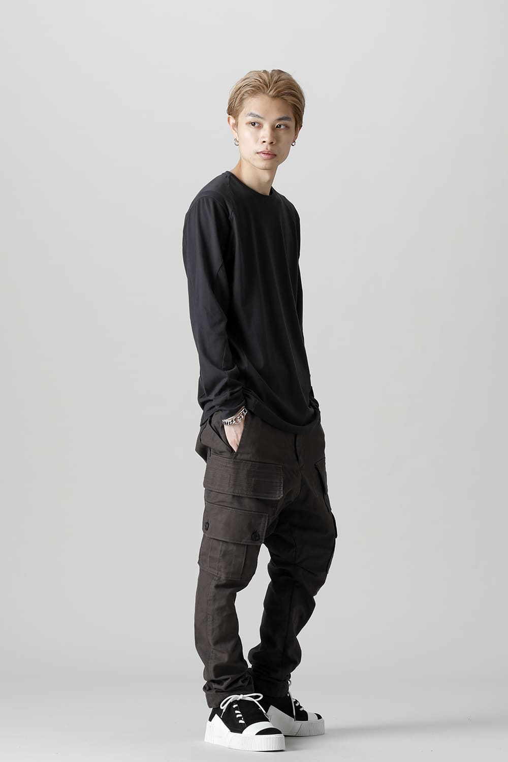 Cargo drop crotch pants Cavalry twill Garment wash lava Stone