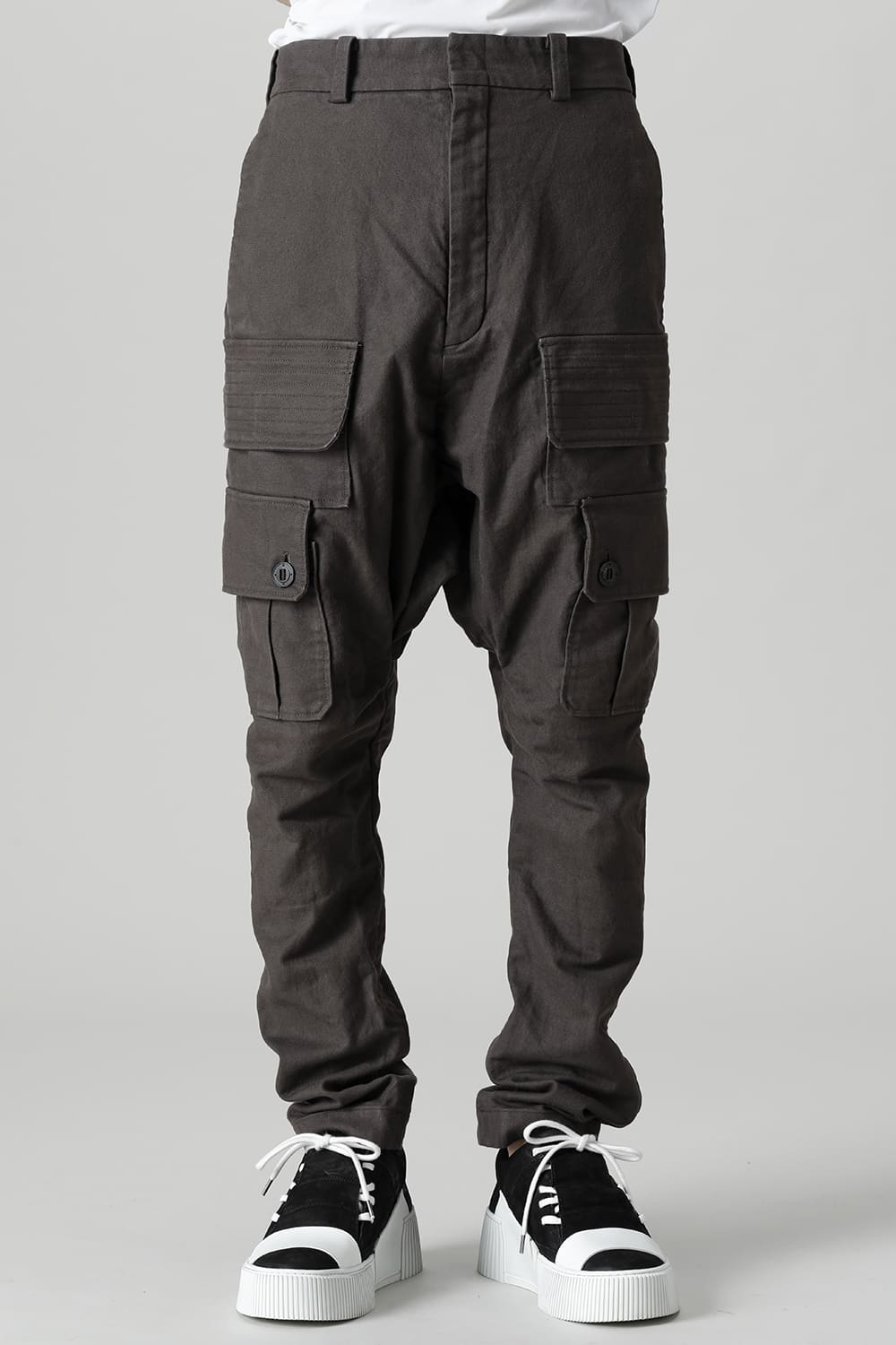 Cargo drop crotch pants Cavalry twill Garment wash lava Stone