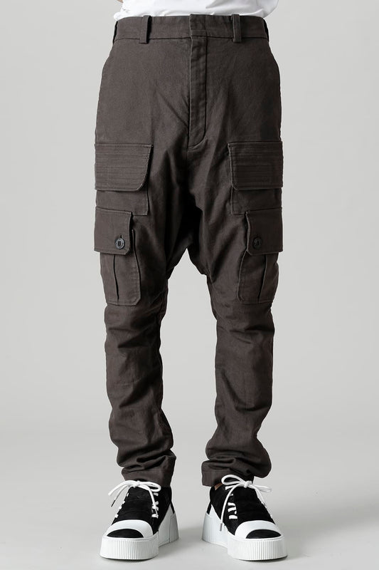 Cargo drop crotch pants Cavalry twill Garment wash lava Stone