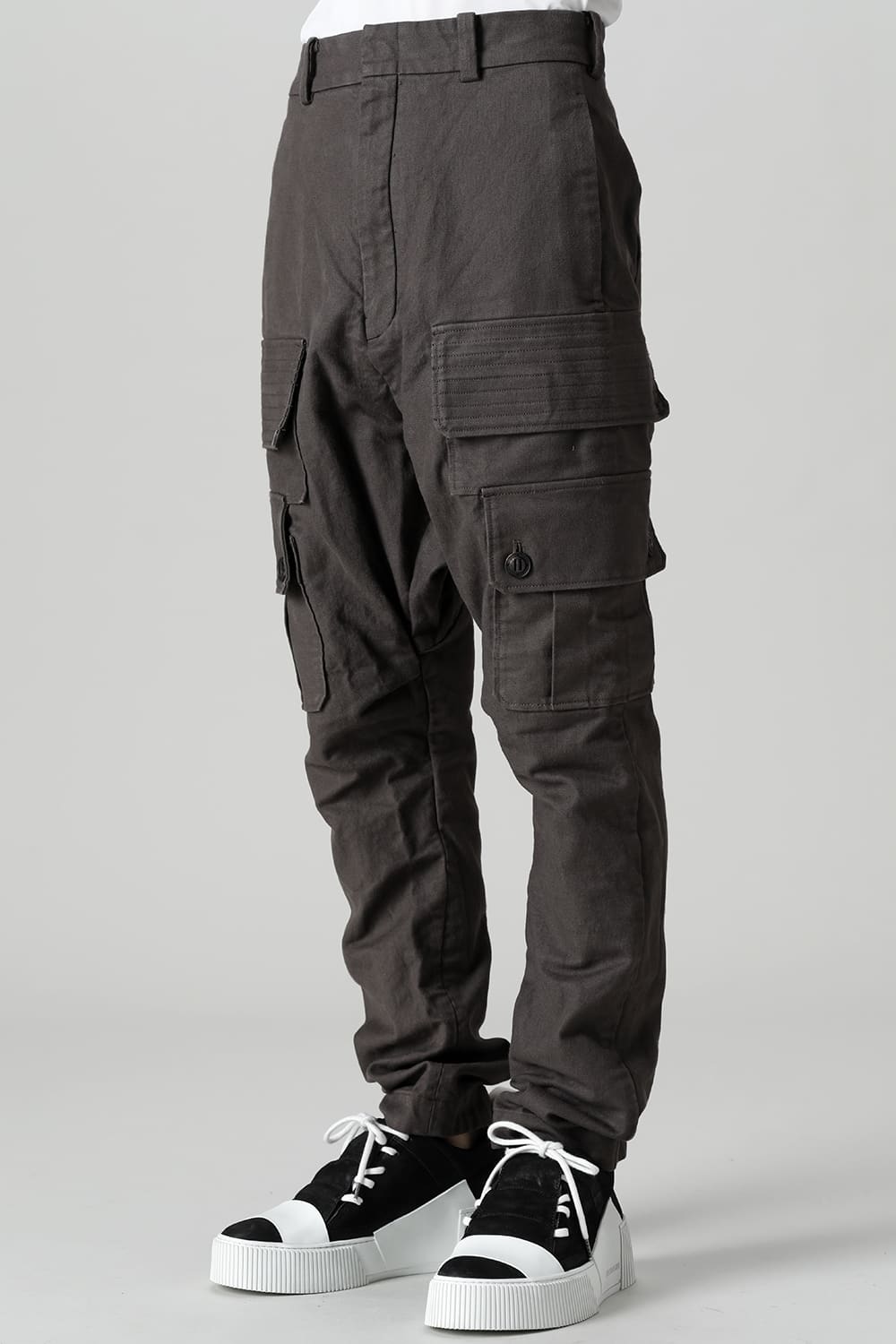 Cargo drop crotch pants Cavalry twill Garment wash lava Stone