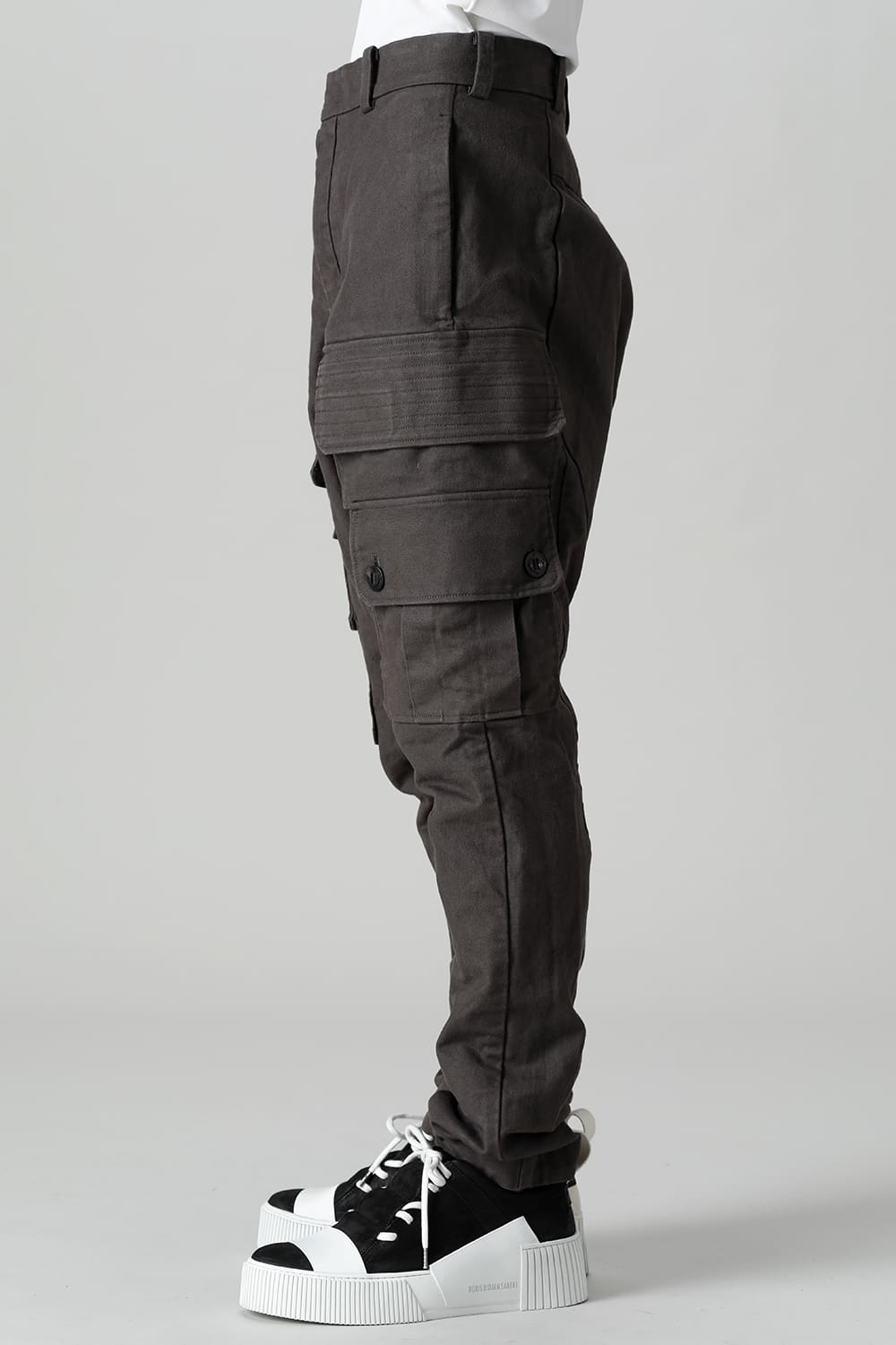 Cargo drop crotch pants Cavalry twill Garment wash lava Stone