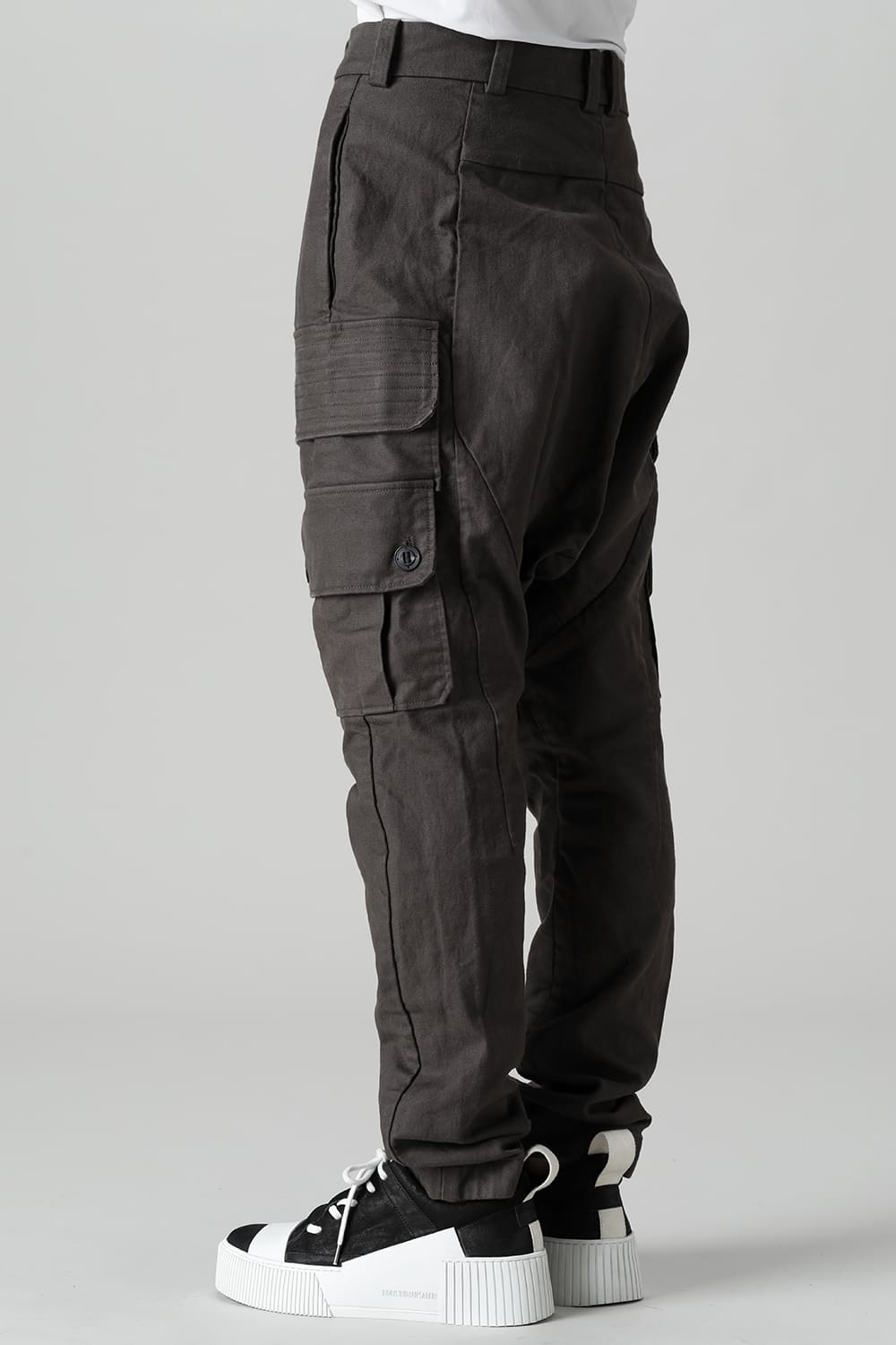 Cargo drop crotch pants Cavalry twill Garment wash lava Stone