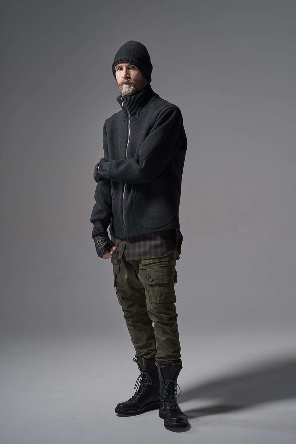 Cargo drop crotch pants Cavalry twill Garment wash Olive