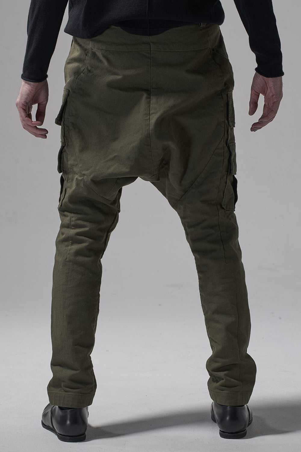 Cargo drop crotch pants Cavalry twill Garment wash Olive