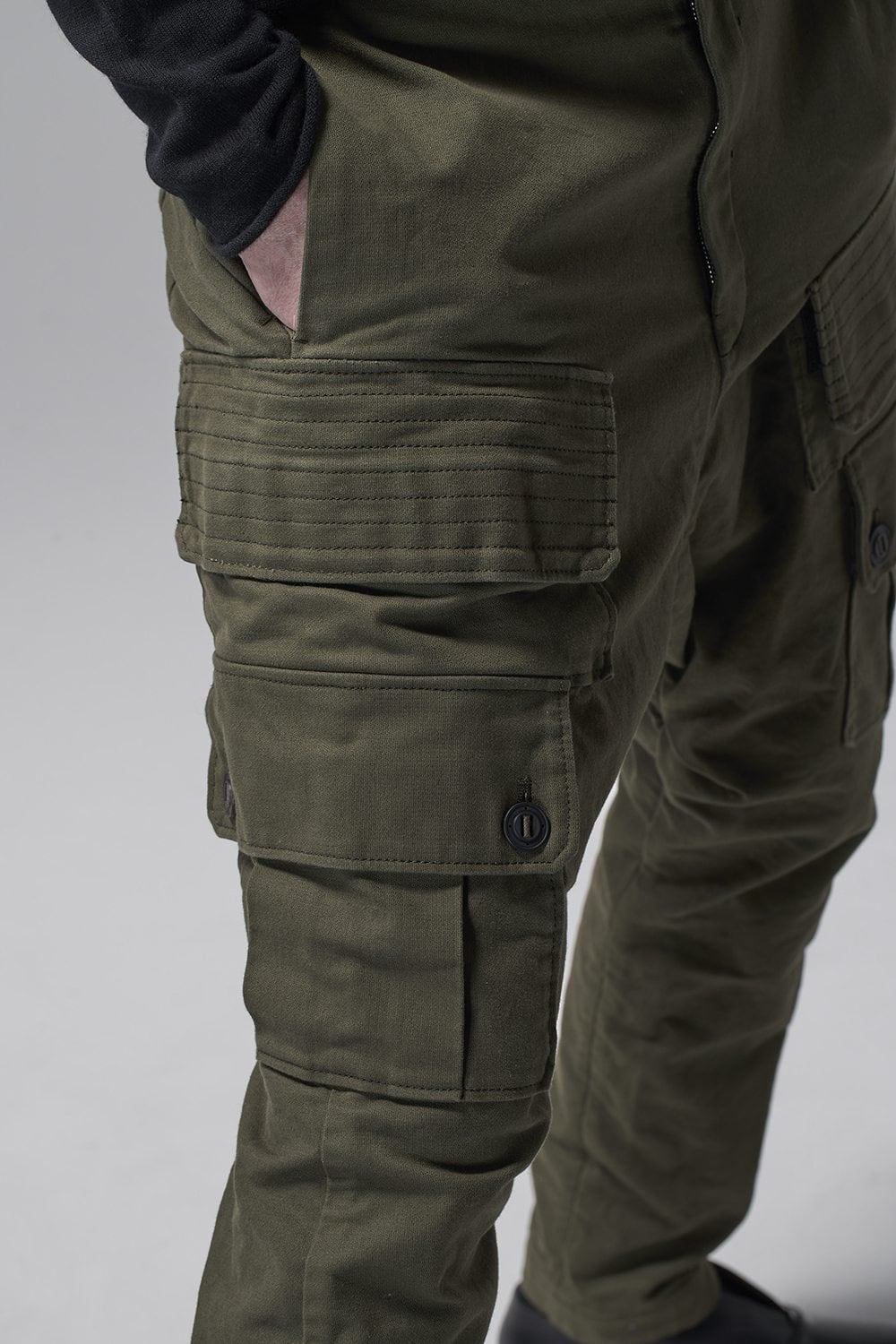 Cargo drop crotch pants Cavalry twill Garment wash Olive