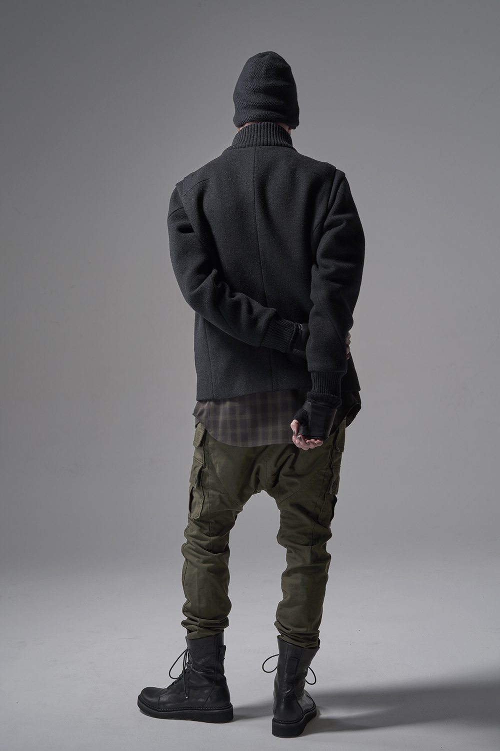 Cargo drop crotch pants Cavalry twill Garment wash Olive