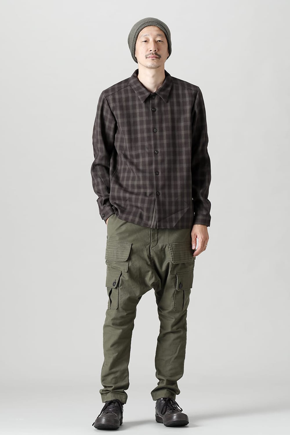 Cargo drop crotch pants Cavalry twill Garment wash Olive