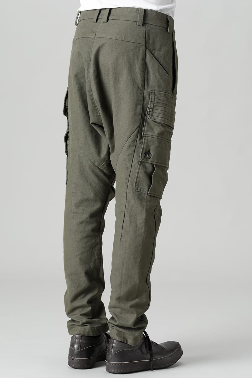 Cargo drop crotch pants Cavalry twill Garment wash Olive