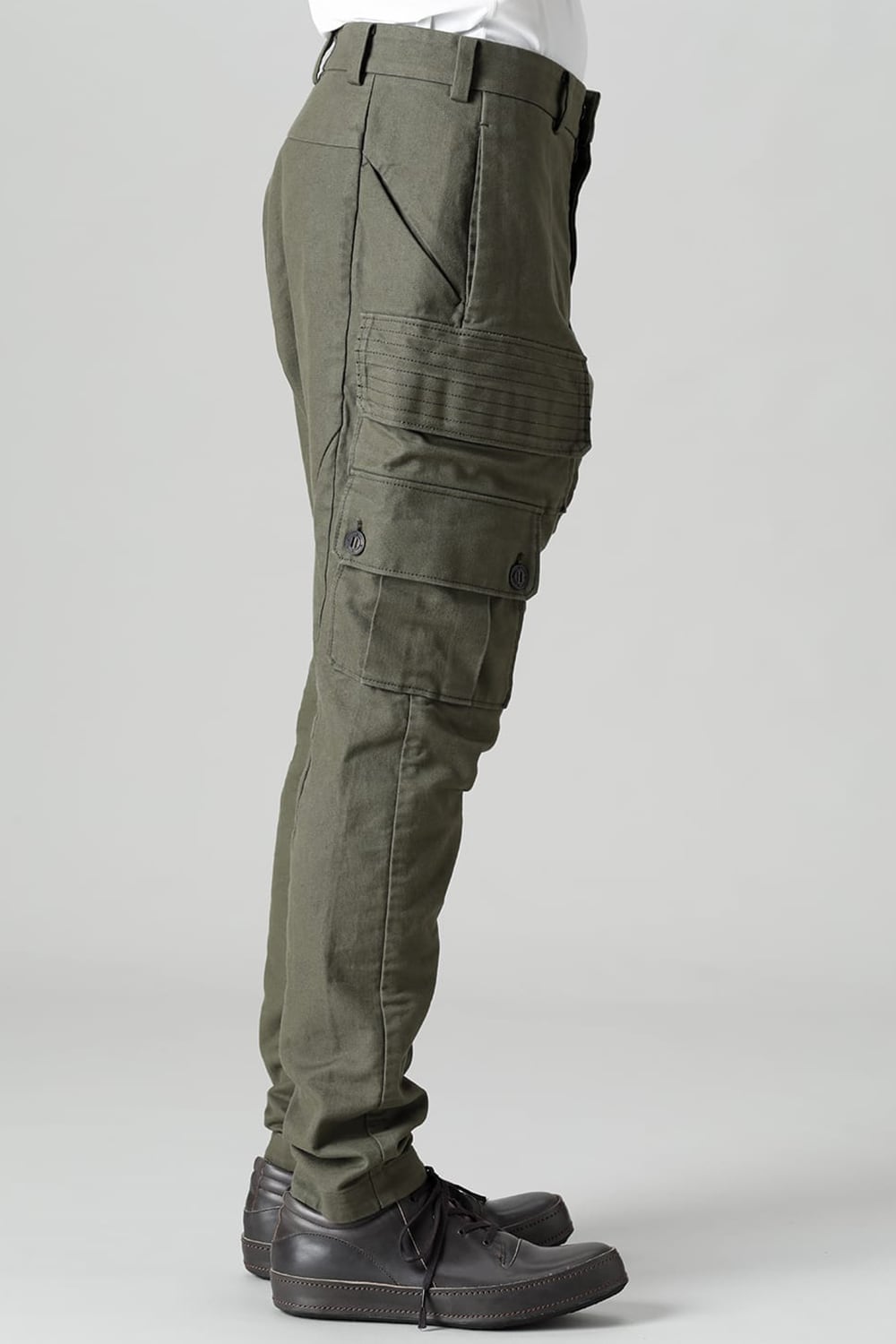 Cargo drop crotch pants Cavalry twill Garment wash Olive