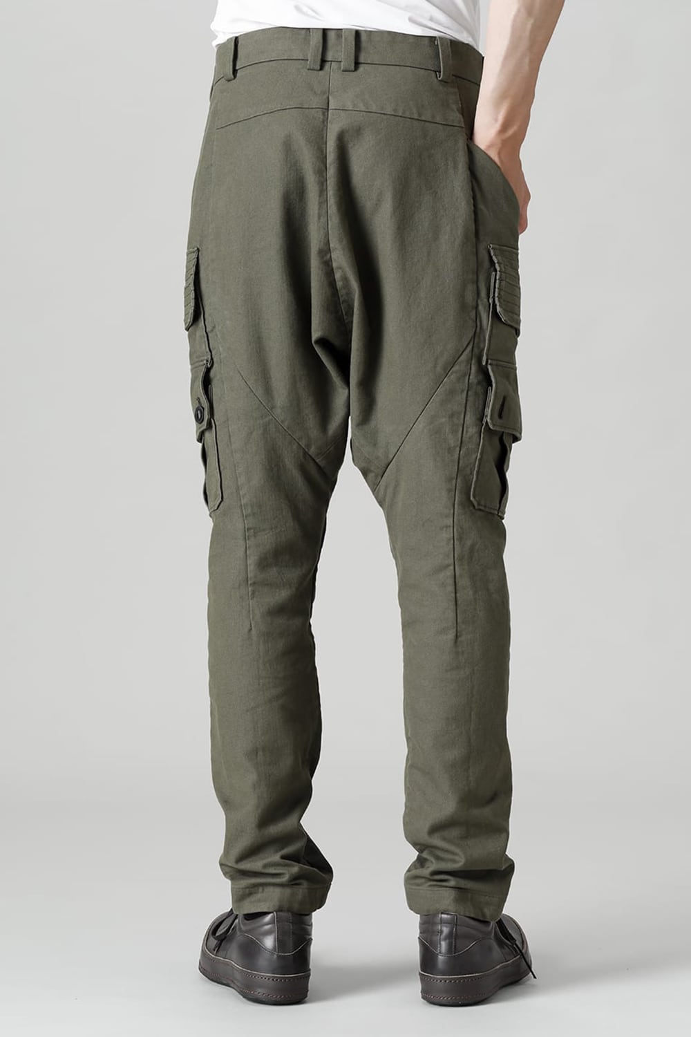 Cargo drop crotch pants Cavalry twill Garment wash Olive