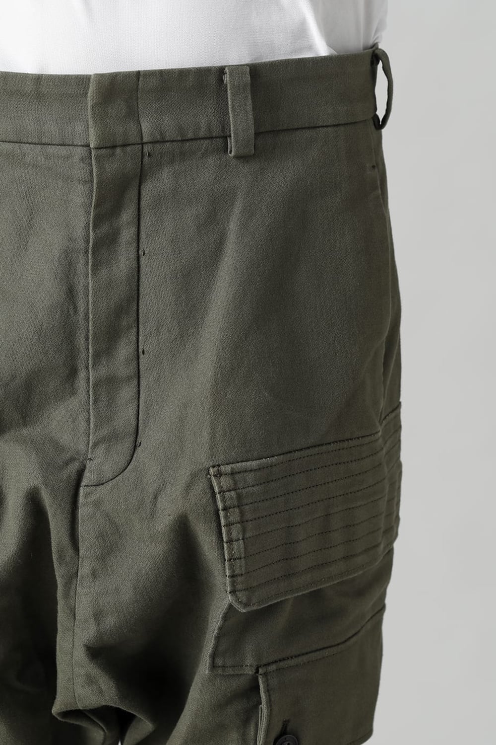 Cargo drop crotch pants Cavalry twill Garment wash Olive