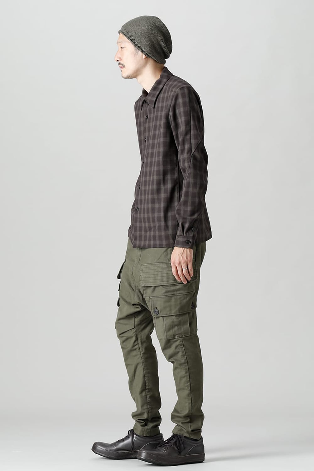 Cargo drop crotch pants Cavalry twill Garment wash Olive