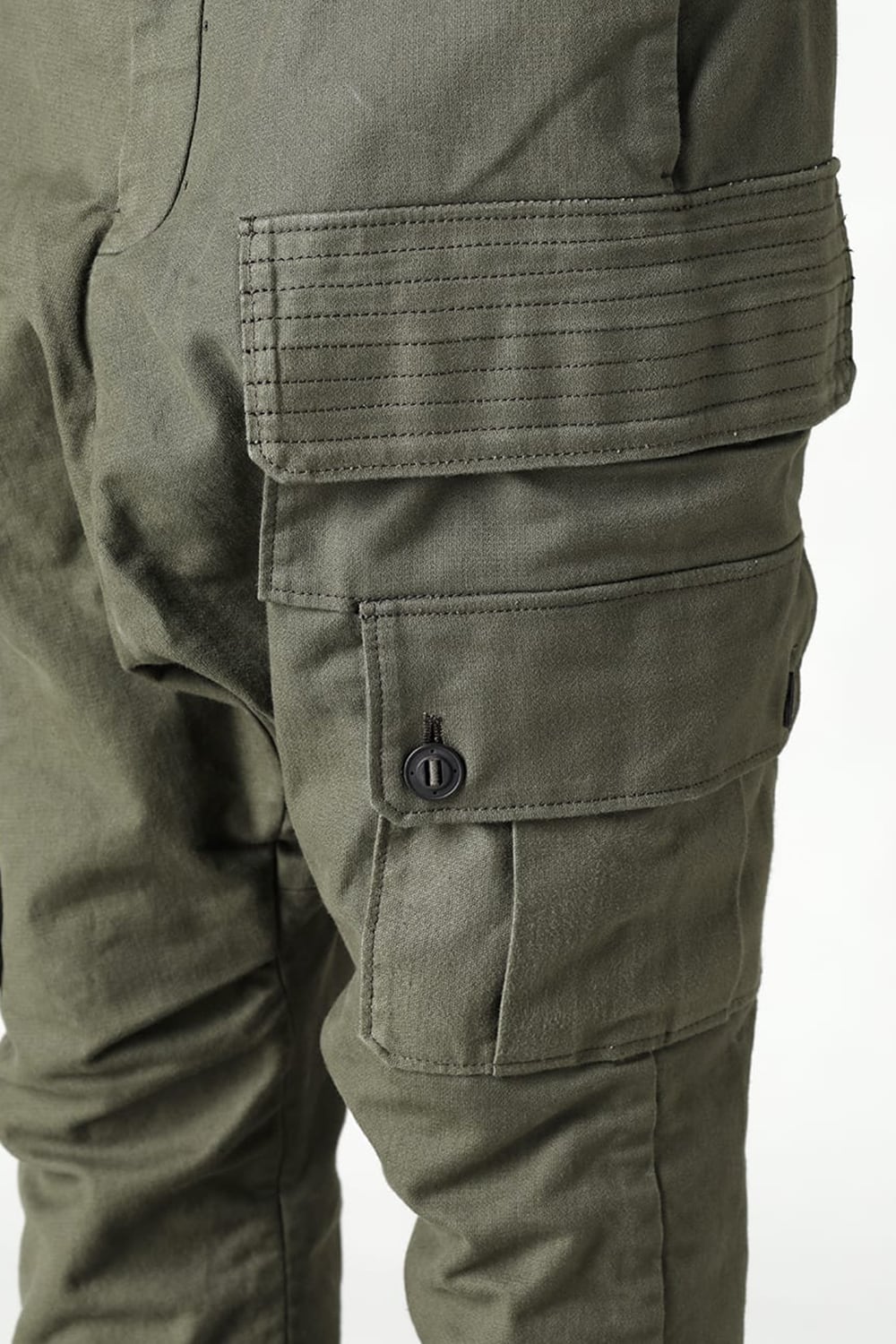 Cargo drop crotch pants Cavalry twill Garment wash Olive