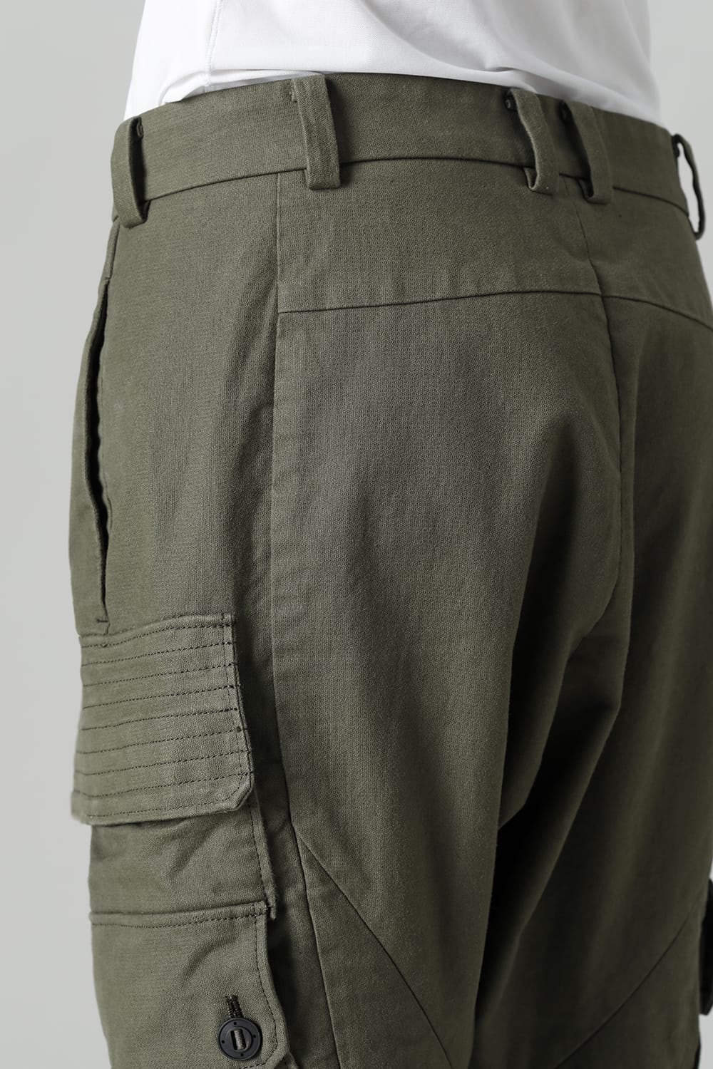 Cargo drop crotch pants Cavalry twill Garment wash Olive