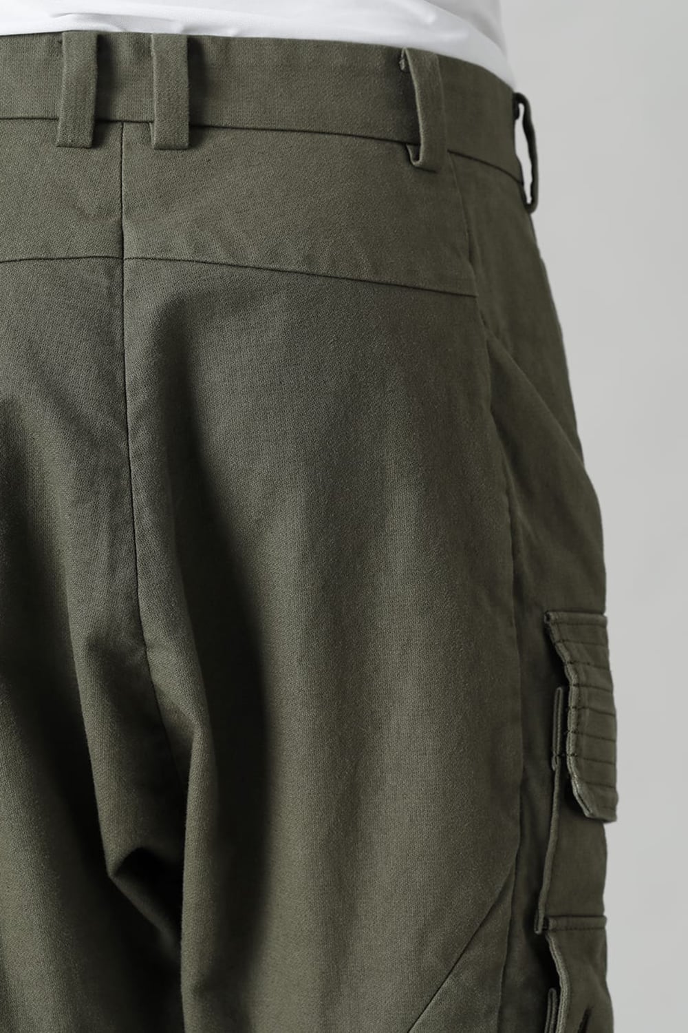 Cargo drop crotch pants Cavalry twill Garment wash Olive