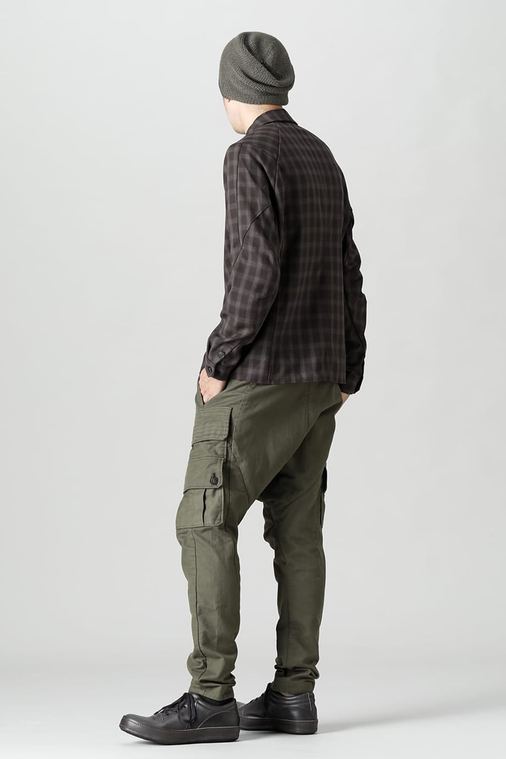 Cargo drop crotch pants Cavalry twill Garment wash Olive