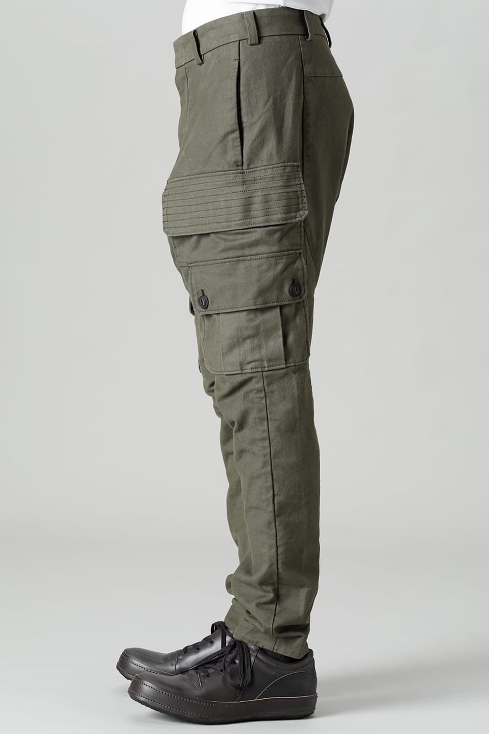 Cargo drop crotch pants Cavalry twill Garment wash Olive