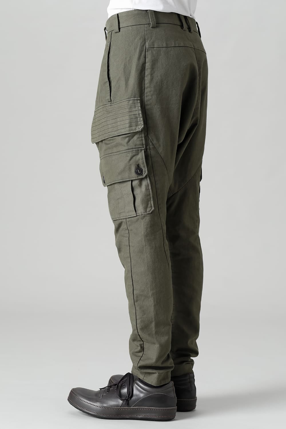 Cargo drop crotch pants Cavalry twill Garment wash Olive