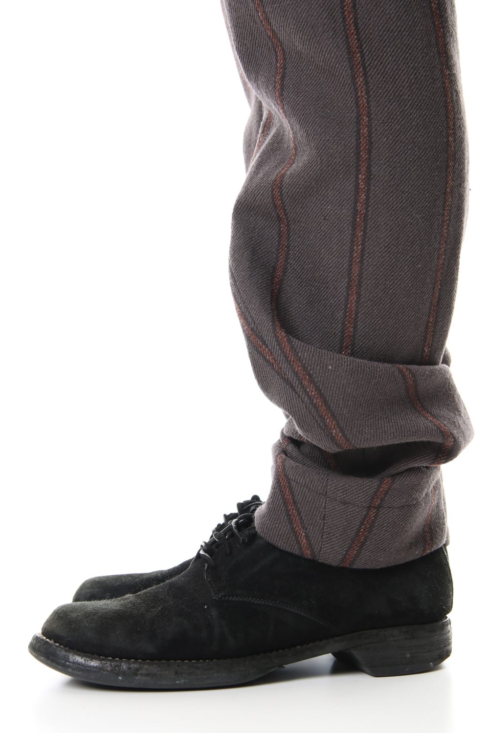 Shetland Wool Linen Stripe Batting Anatomical Pants Gray