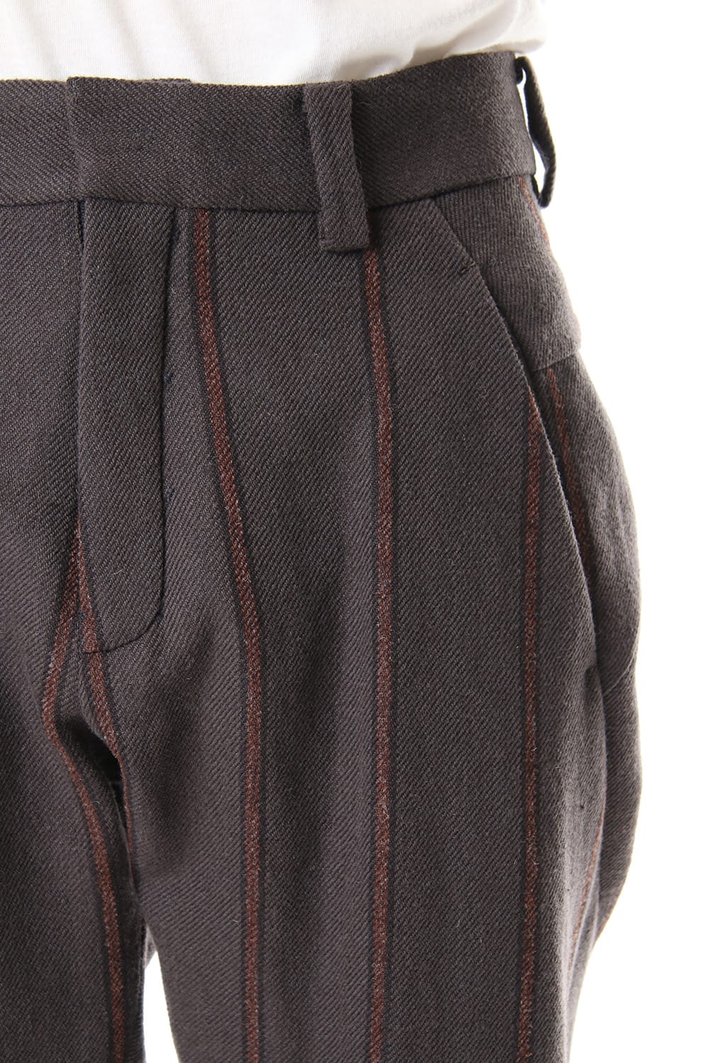 Shetland Wool Linen Stripe Batting Anatomical Pants Gray