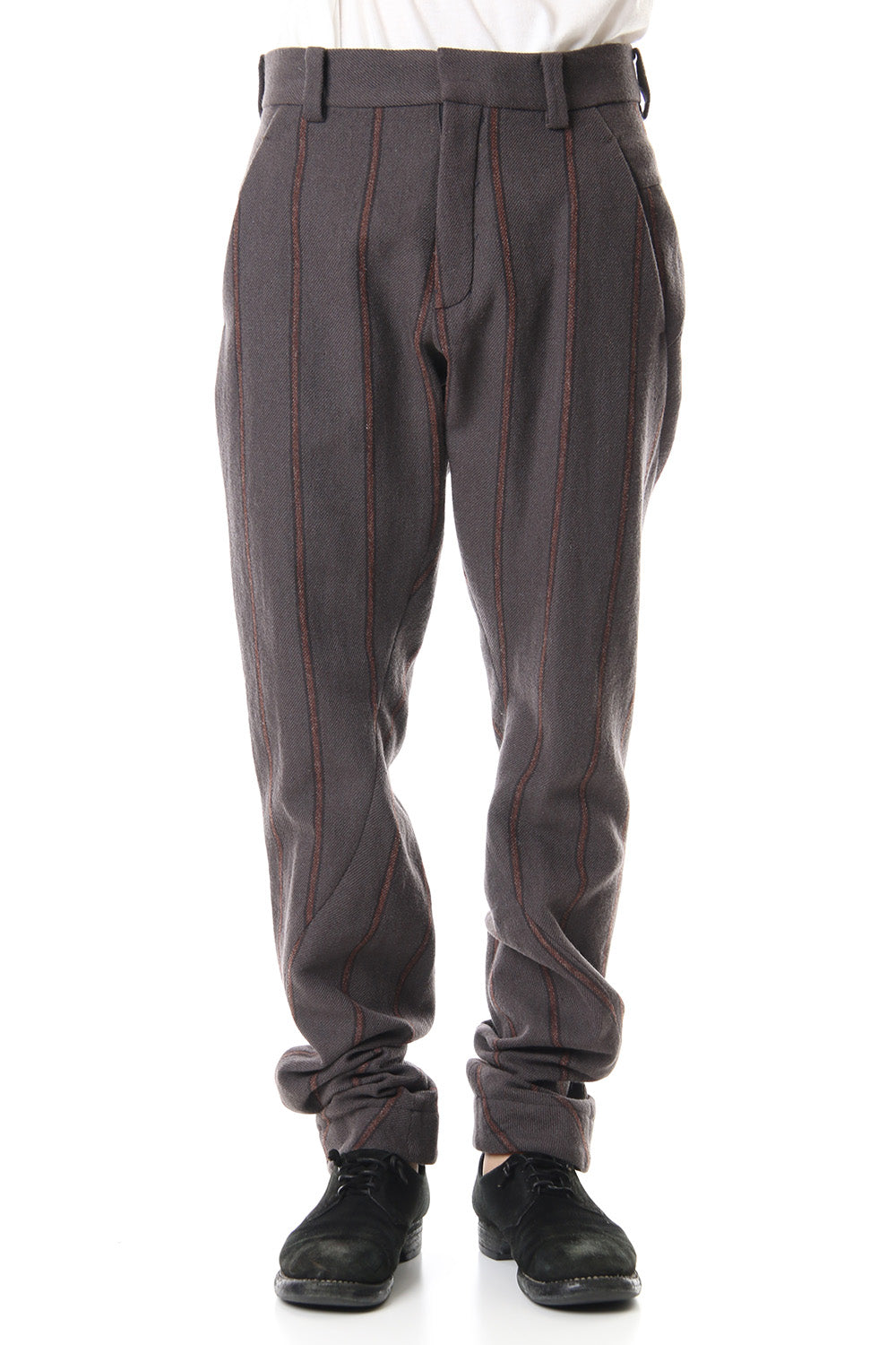 Shetland Wool Linen Stripe Batting Anatomical Pants Gray