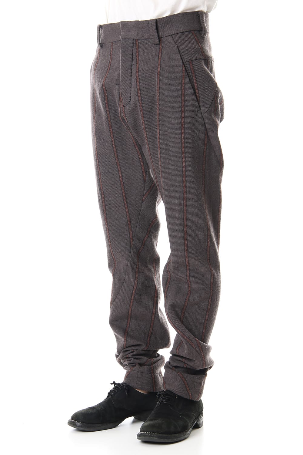 Shetland Wool Linen Stripe Batting Anatomical Pants Gray