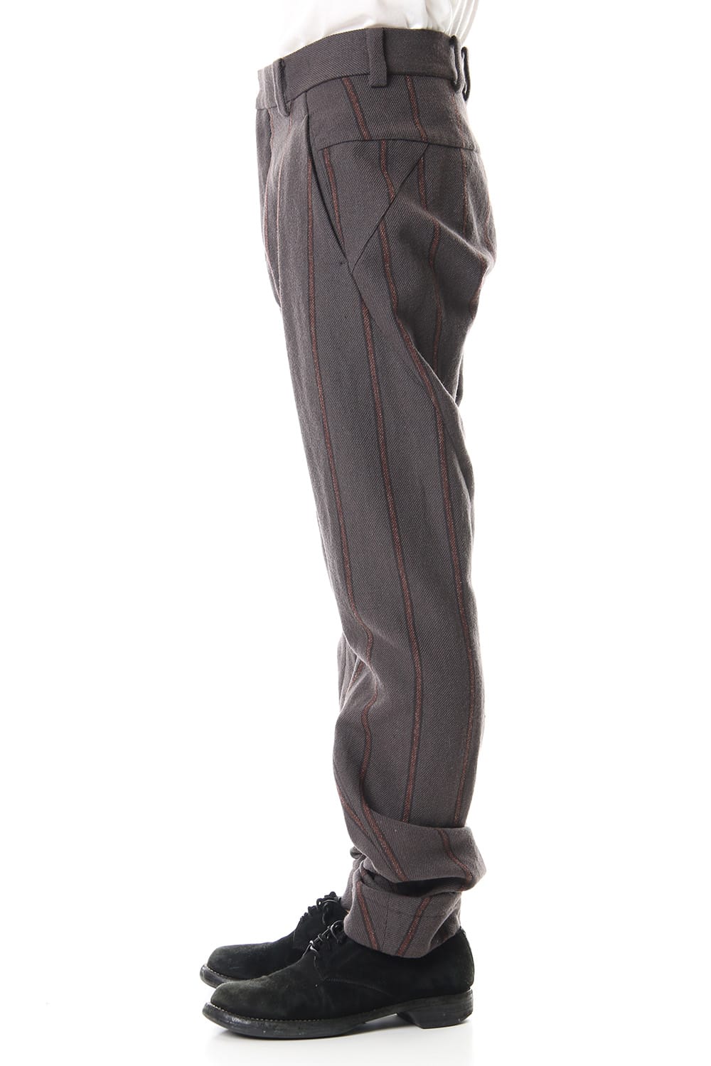 Shetland Wool Linen Stripe Batting Anatomical Pants Gray