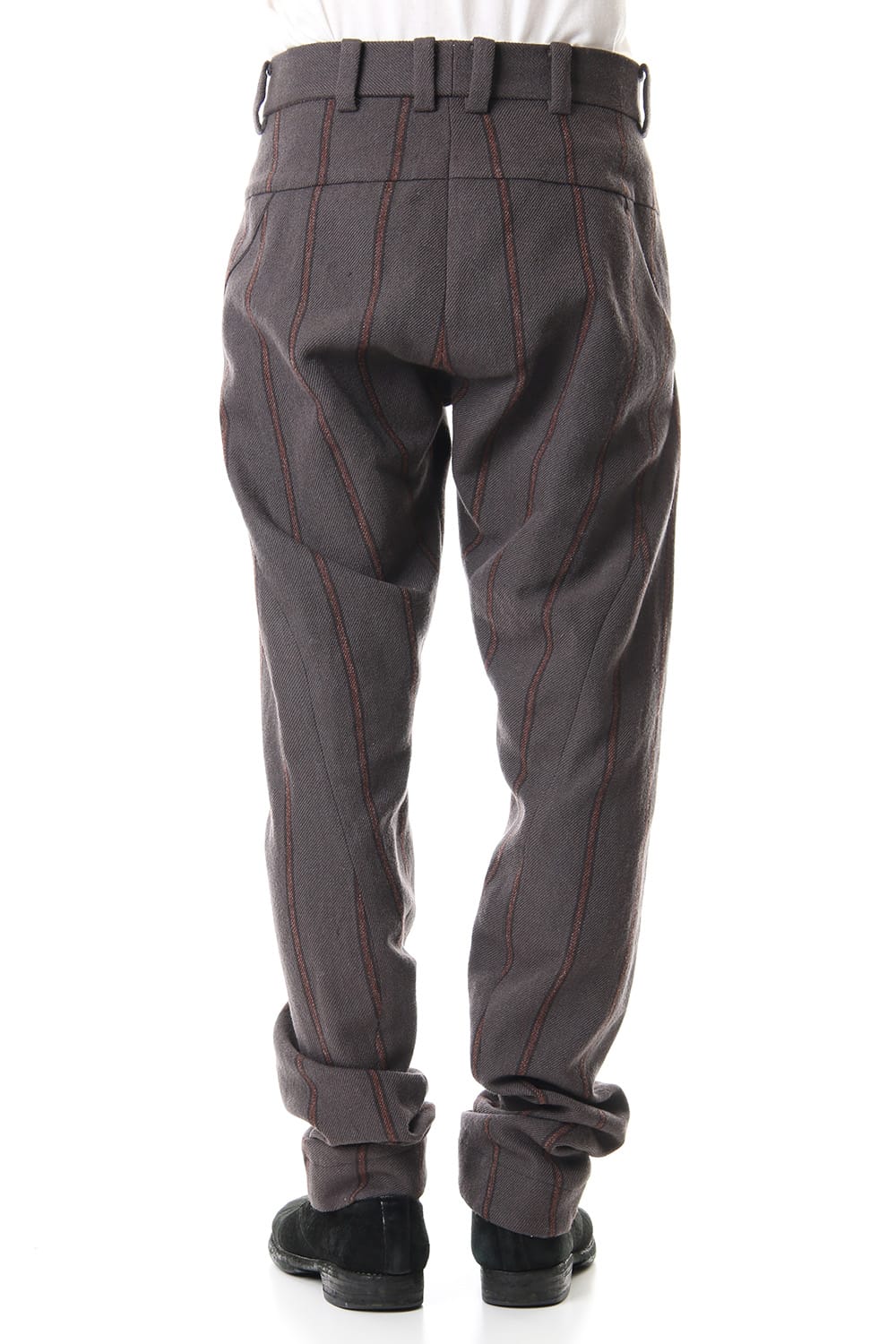 Shetland Wool Linen Stripe Batting Anatomical Pants Gray
