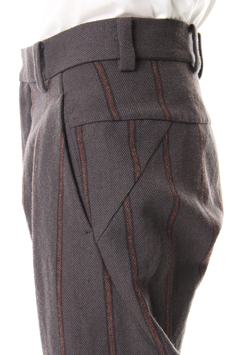 Shetland Wool Linen Stripe Batting Anatomical Pants Gray