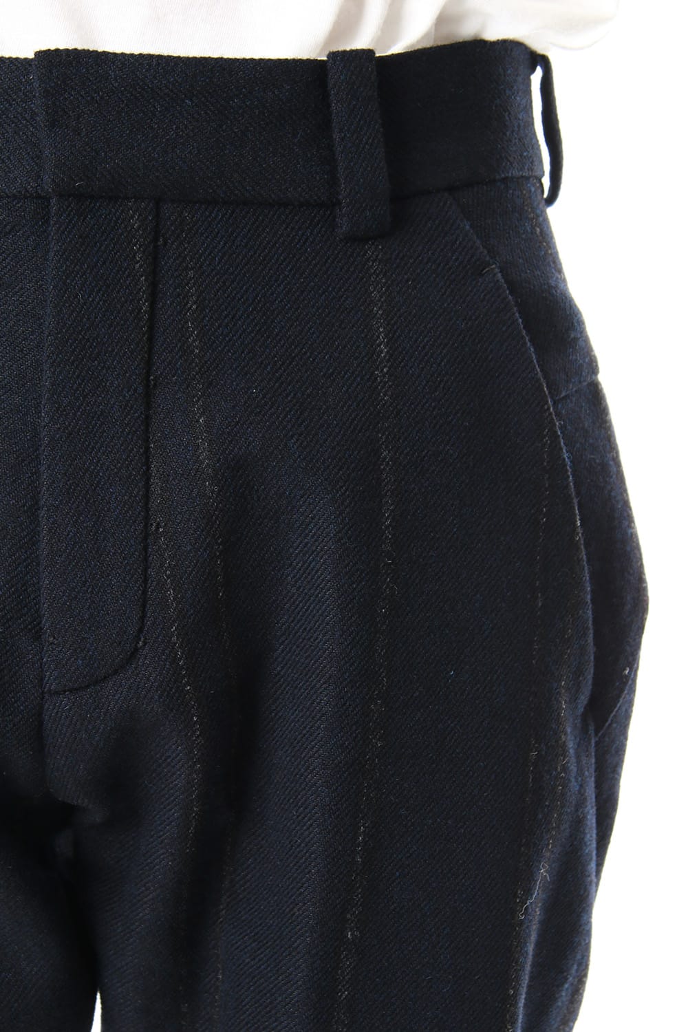 Shetland Wool Linen Stripe Batting Anatomical Pants Dark Navy