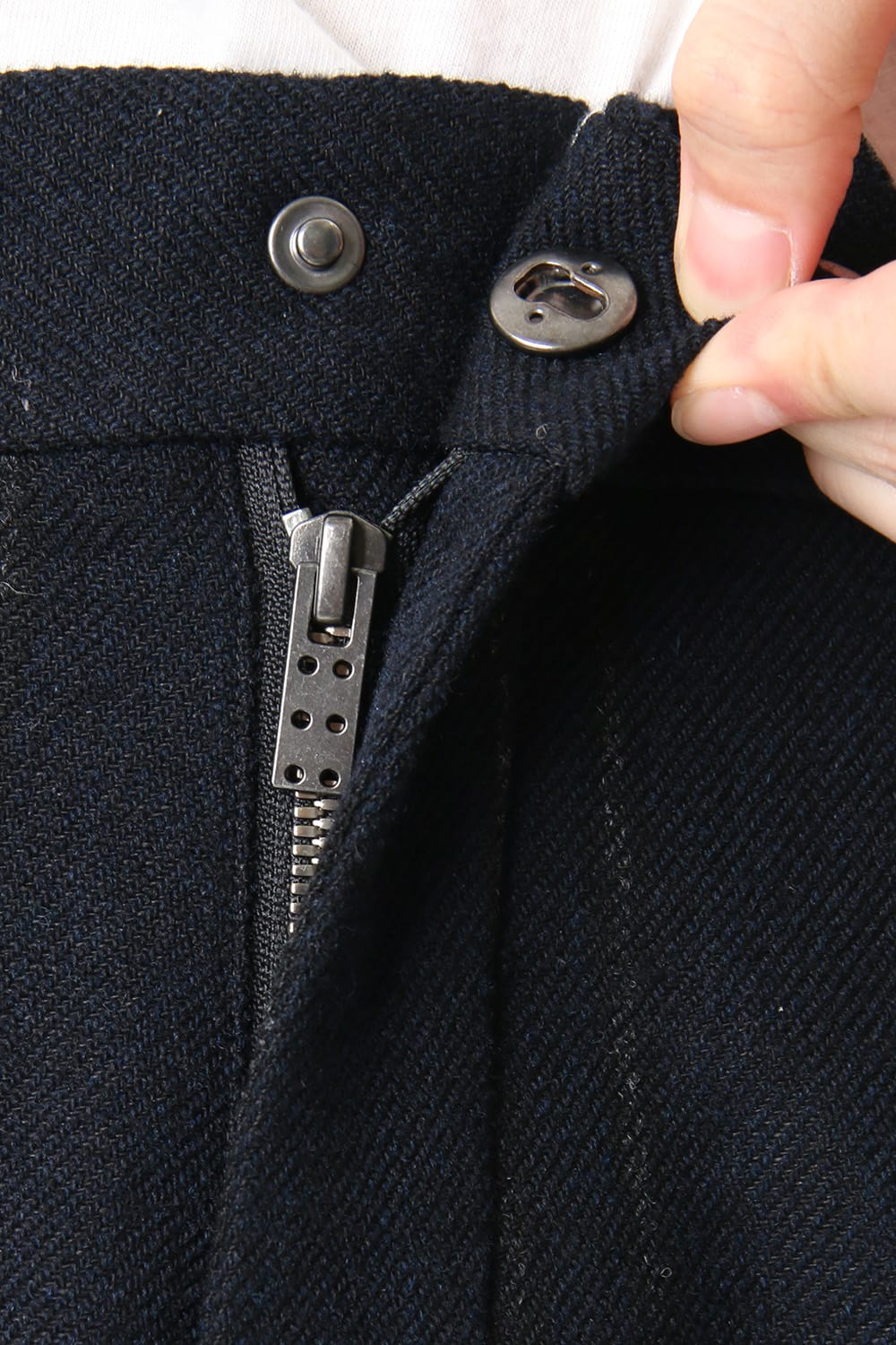 Shetland Wool Linen Stripe Batting Anatomical Pants Dark Navy